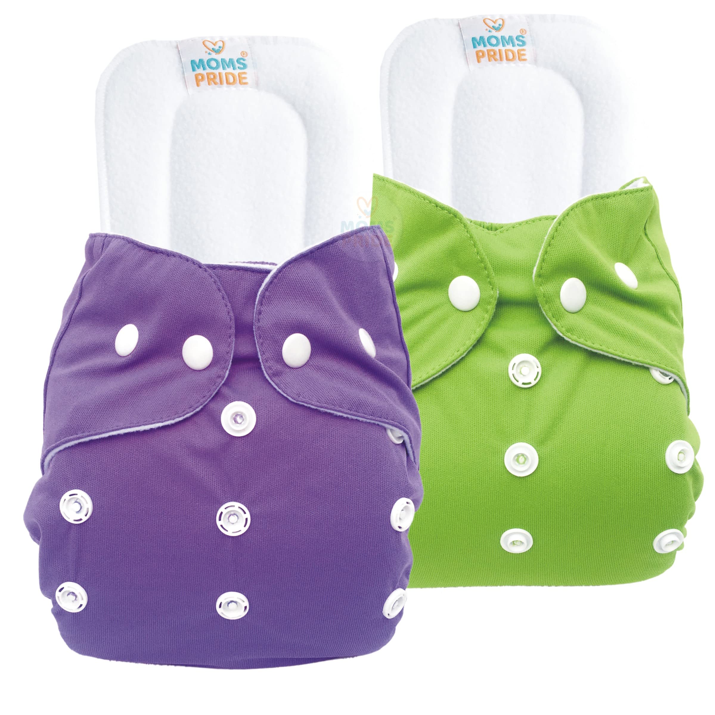 MOM'S PRIDE Washable Baby Cloth Diaper Reusable, Adjustable Size, Waterproof, Pocket Cloth Diaper Nappies, Printed Button Diaper & 2 Insert Pad for Babies/Infants/Toddlers (Set of 2)(Purple & Green)-image-27
