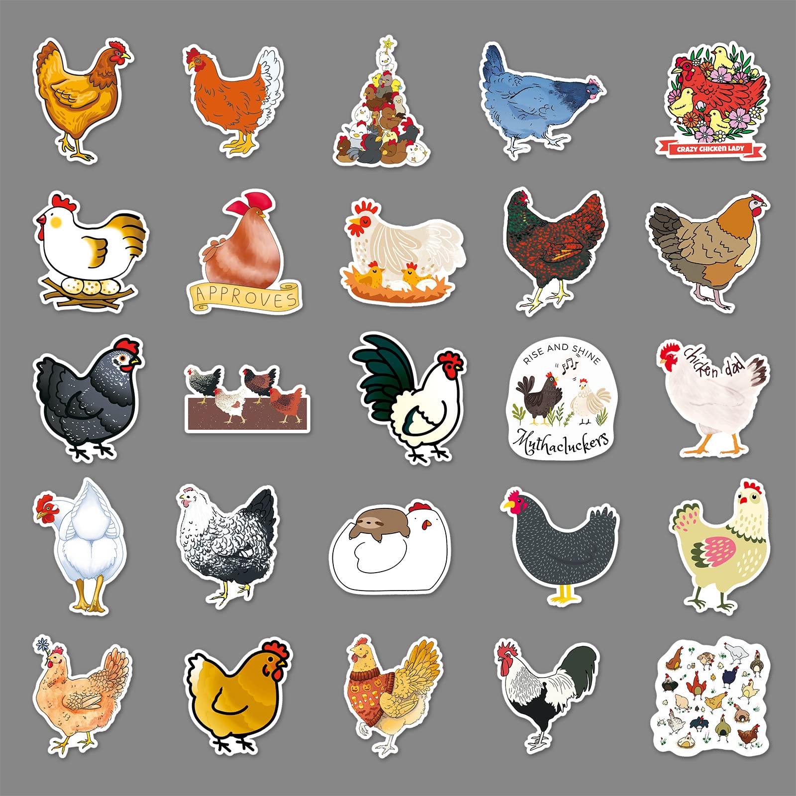 60 Stück Huhn Aufkleber Set – Niedliche Chicken Sticker Vinyl Wasserdicht Für Laptop, Koffer & Osterdeko