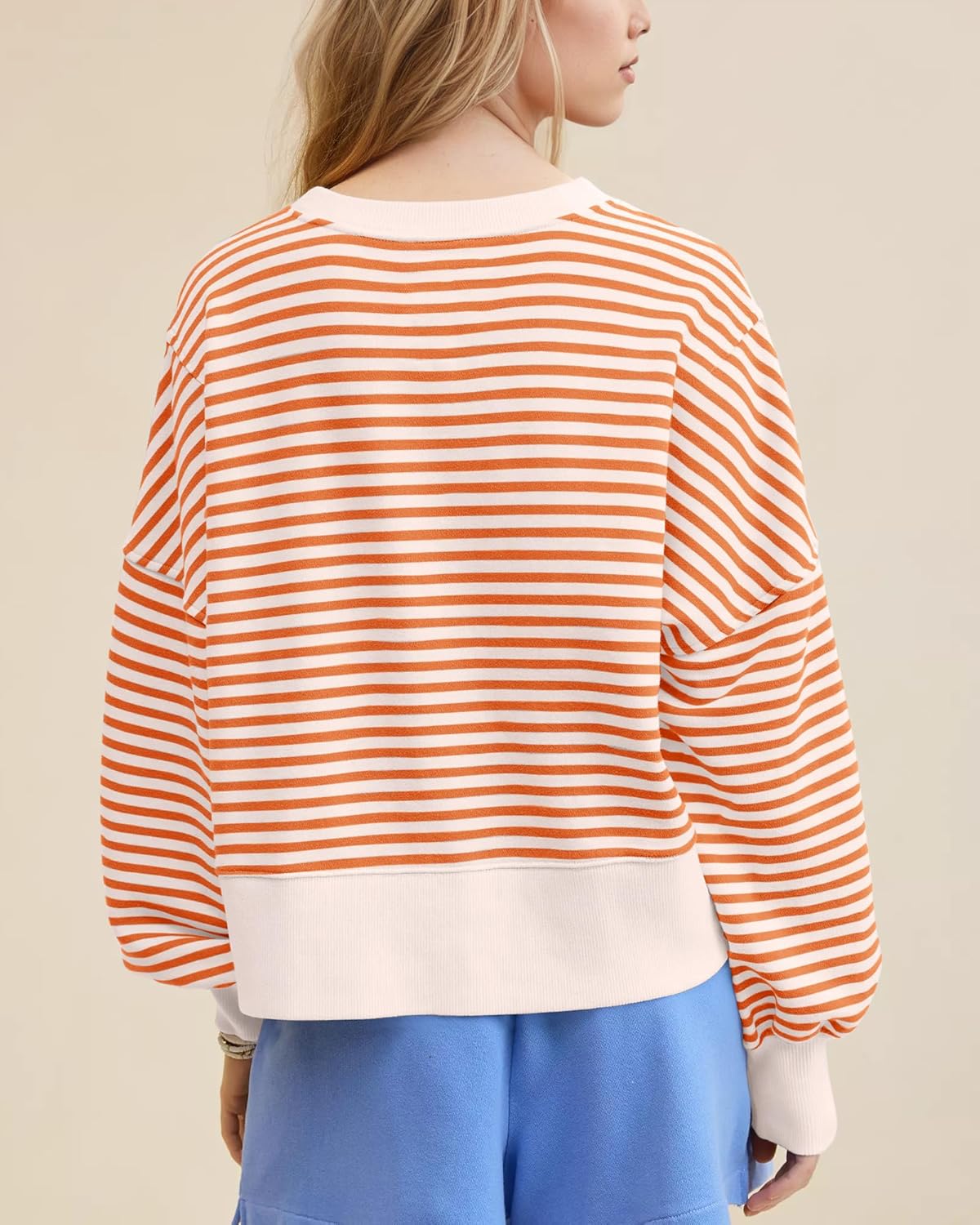 Gacaky Womens Striped Oversized Sweatshirts Classic Crew Pullover Tops 2025 Fall Hoodies Fashion Y2K Outfits Clothes - Image 2