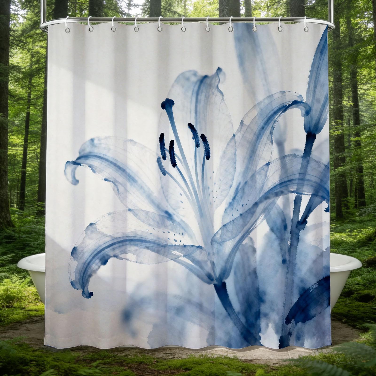 Hongduo 3D Lily Shower Curtain for Stalls Bathtubs Chic Bathroom Decor Shower Curtain Set Polyester Fabric Waterproof 180x200cm/71X79 Inch with Hooks