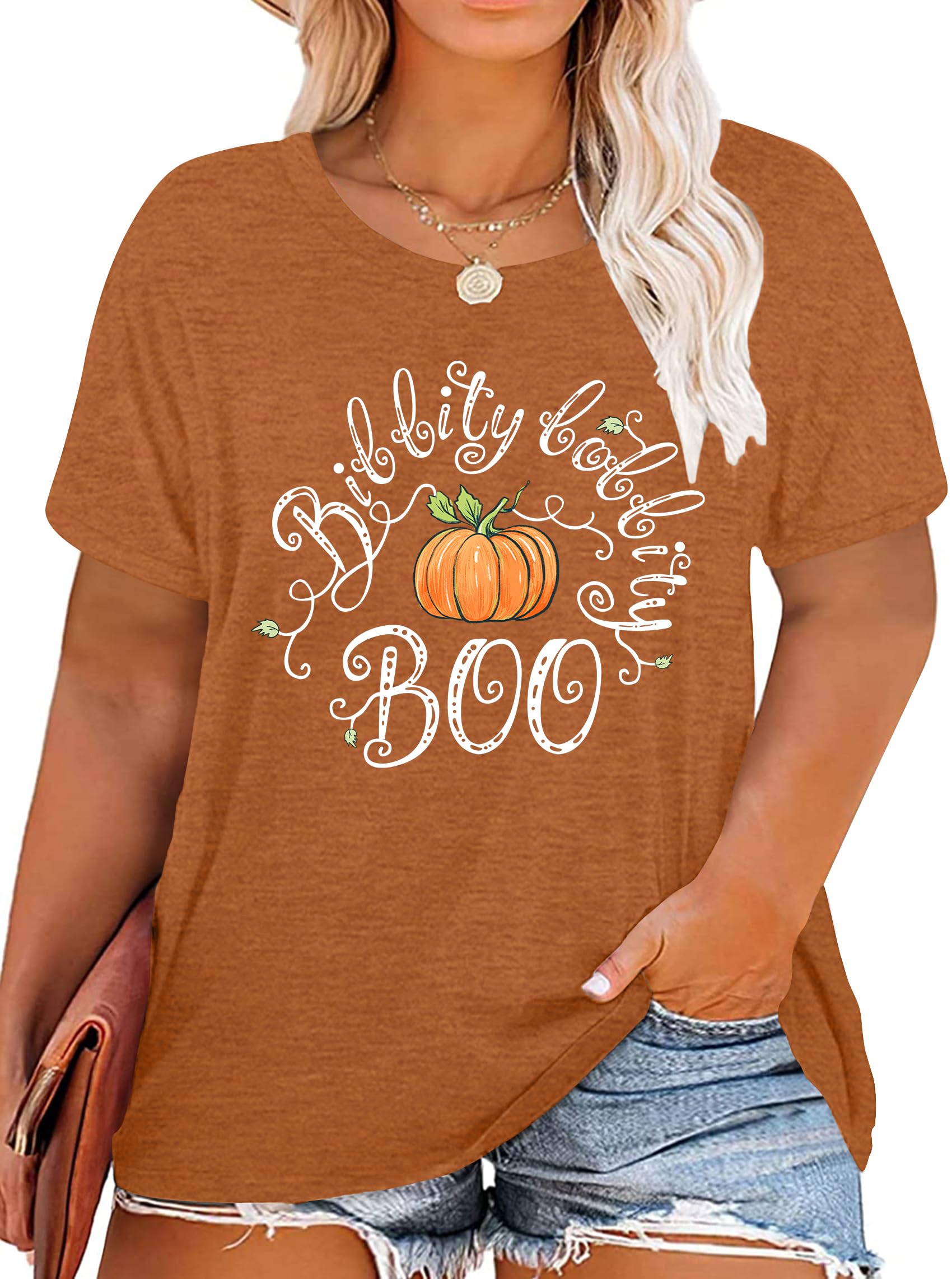 Plus Size Halloween Shirts for Women Pumpkin Graphic Tshirt Oversized ...