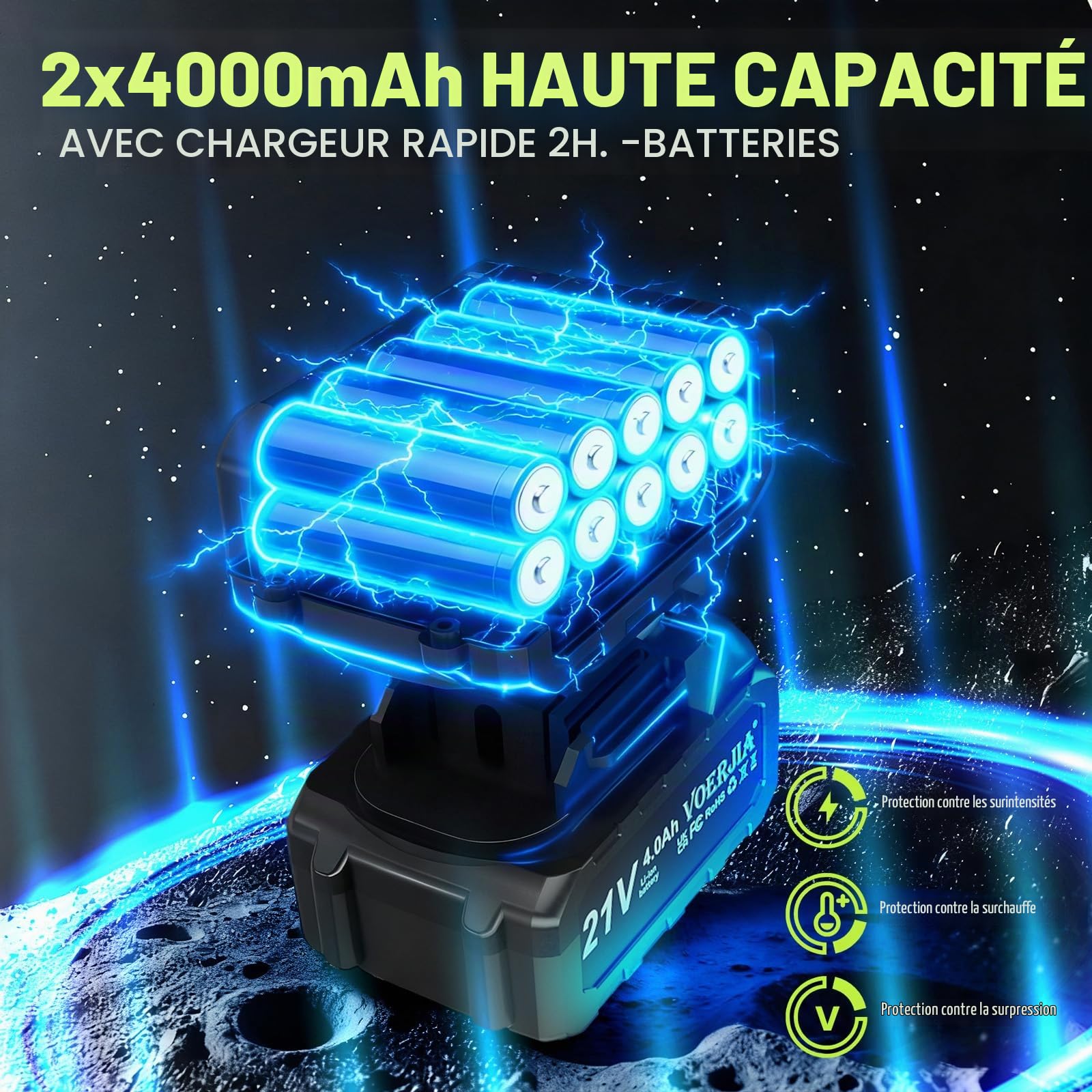 VOERJIA Pistolet à Peinture sans Fil 21V, Pulvérisateur de Peinture HVLP 850W avec 2×4.0Ah Batterie, Réservoir 1000ML, 5 Buses, 3 Modes, pour Murs, Meubles, Clôtures, Intérieur/Extérieur