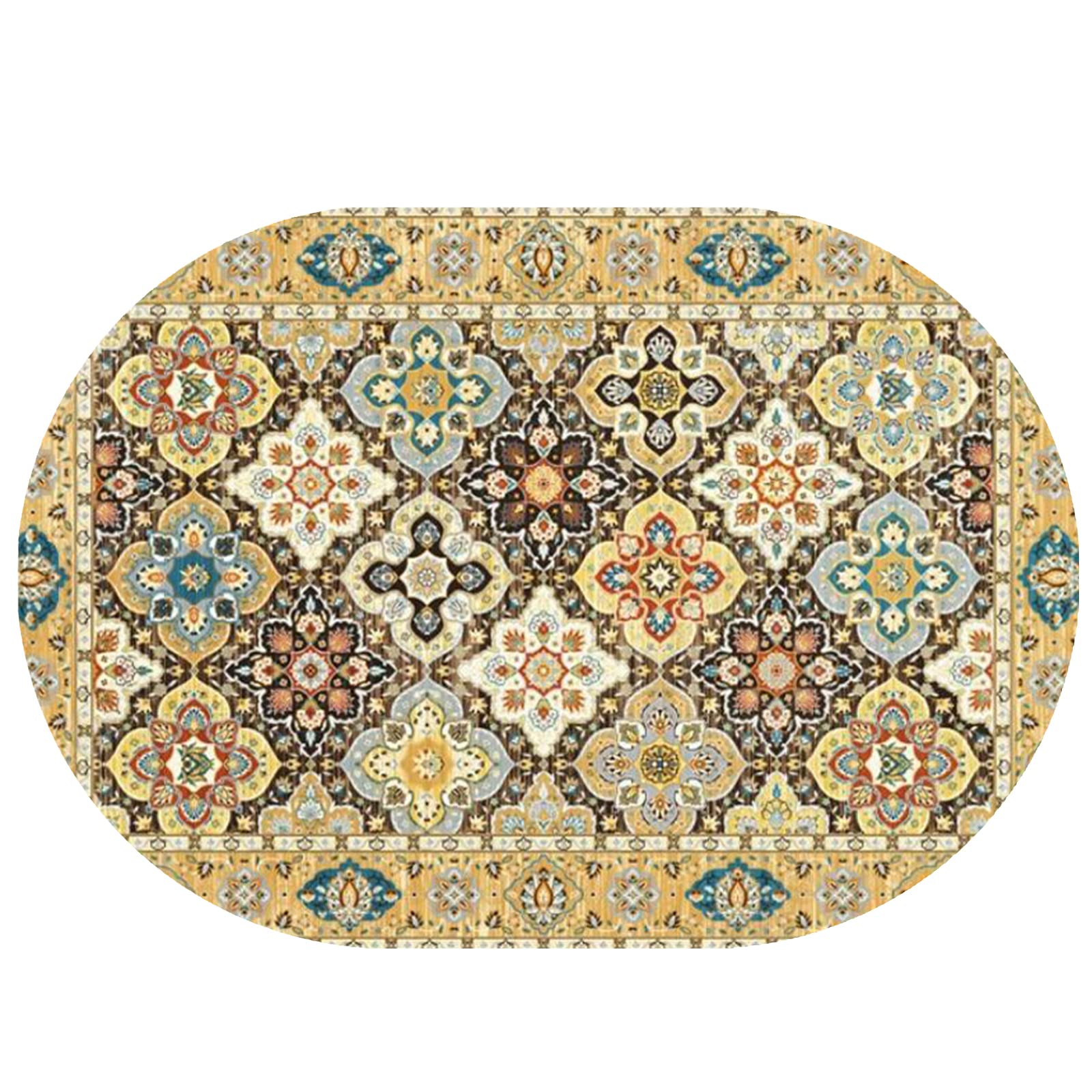 Owalny dywan dekoracyjny, narzuta na łóżko, sypialnia, wycieraczka do salonu, Entree Indoor, patchwork kwiatowy wielokolorowy, żółty, owalny 120 x 160 cm