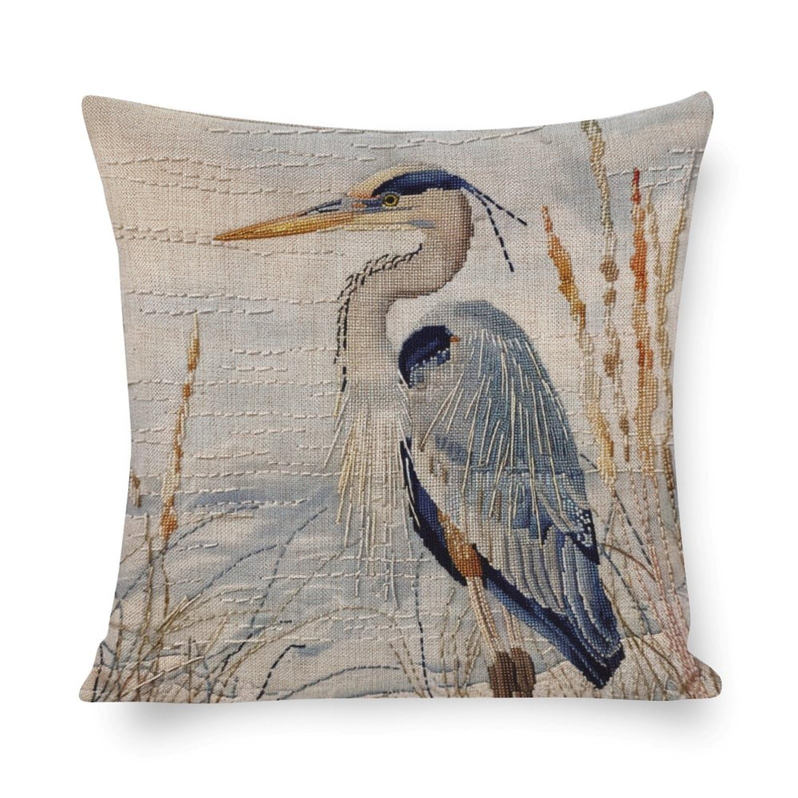 MaSiledy Porch Pillows Heron Standing in The Marshlands Cushion Pillow Cover 20"x20" Blue Heron Bird Drawing Nature Linen Cushion Case Outdoor Home