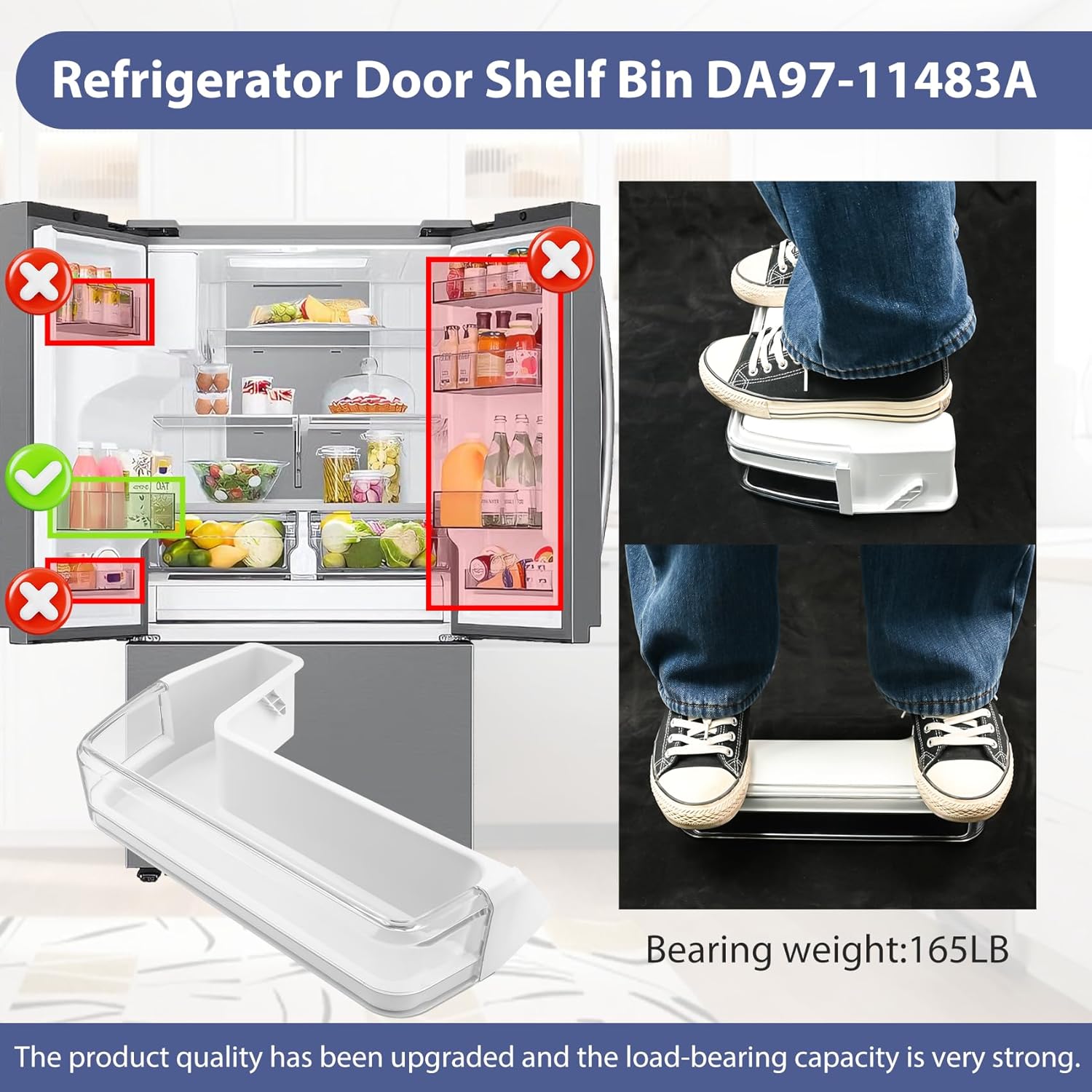 DA97-11478A Refrigerator Door Bin Compatible with Samsung Refrigerator Left Middle Door Shelf Bin RFG298HDRS, RFG296HDBP, RFG296HDPN, RFG296HDRS etc, Replace DA63-06471A, AP5332064 Door Shelf Bin