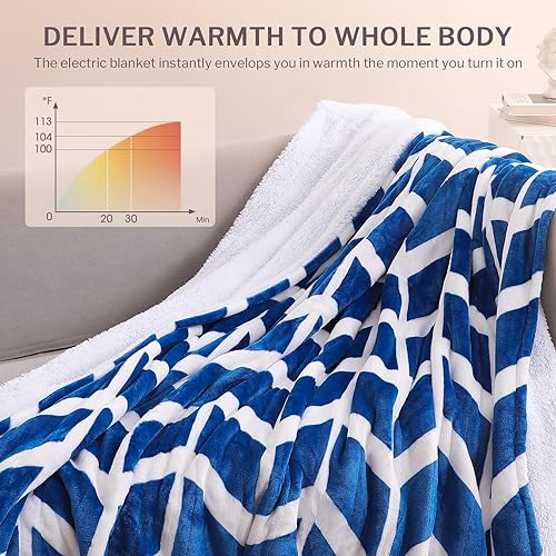 Vista 35 de VENTIMI Manta eléctrica con calefacción, manta térmica de 50 x 60 pulgadas con 5 niveles de calor y 3 horas de apagado automático, mantas de Azul