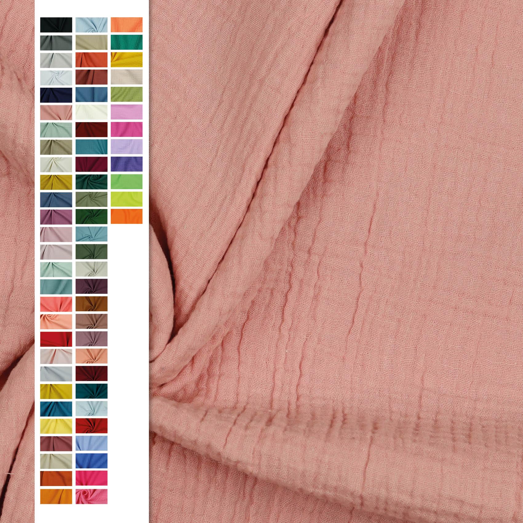 VmG-Store Double Gauze Muslin Fabric Oeko-Tex + GOTS Certified Plain Sold by the Metre Over 40 Colours 100% Cotton (007 I Old Rose - Image 2