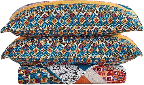 Miniatura 8 de MERRY HOME Juego de edredón, colcha de 3 piezas con fundas, microfibra cepillada suave, ropa de cama antiarrugas para dormitorio, decoración y sala