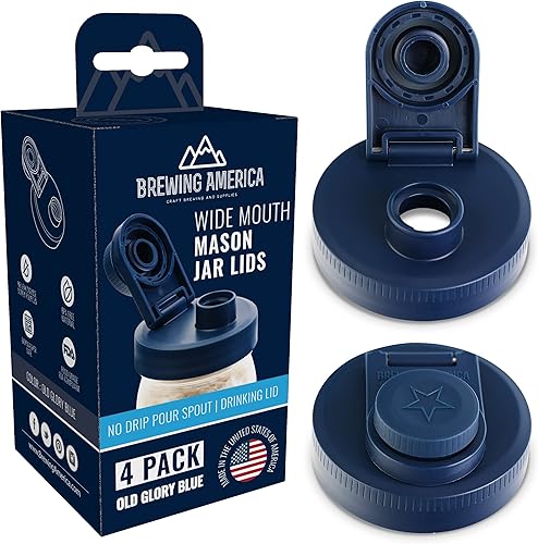 Miniatura 46 de Mason Jar Lids Wide Mouth Plastic 4 pack-USA Made-Flip Cap Screw Top Pour Spout Drink Hole - Leak-proof for Kerr and Ball Canning Jars - Airtight