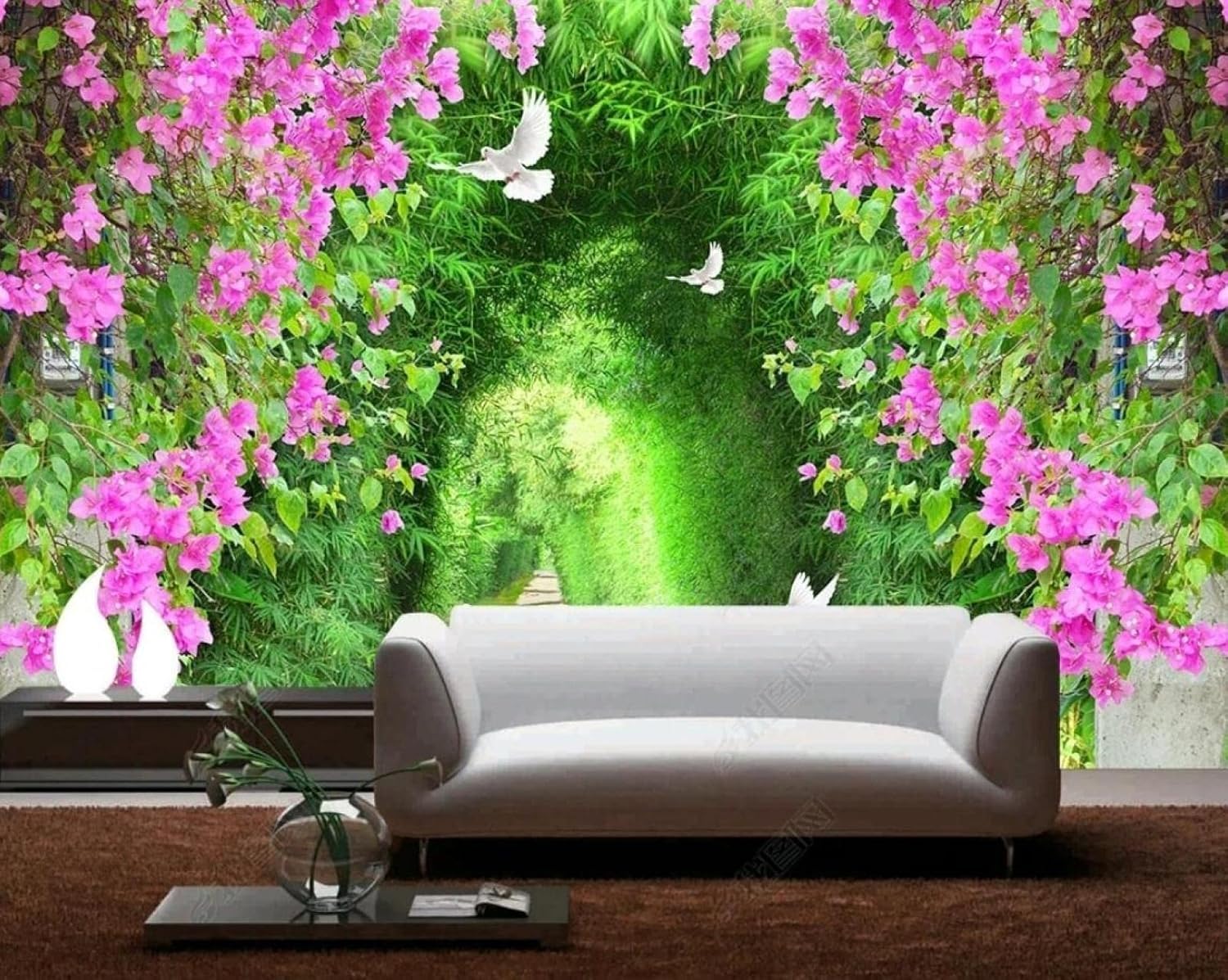 Blume Weiß Taube Grün Schiefer Pflaster 3D Tapeten Home Esszimmer Fototapete Effekt Wohnzimmer Schlafzimmer Kinderzimmer-250cm×170cm