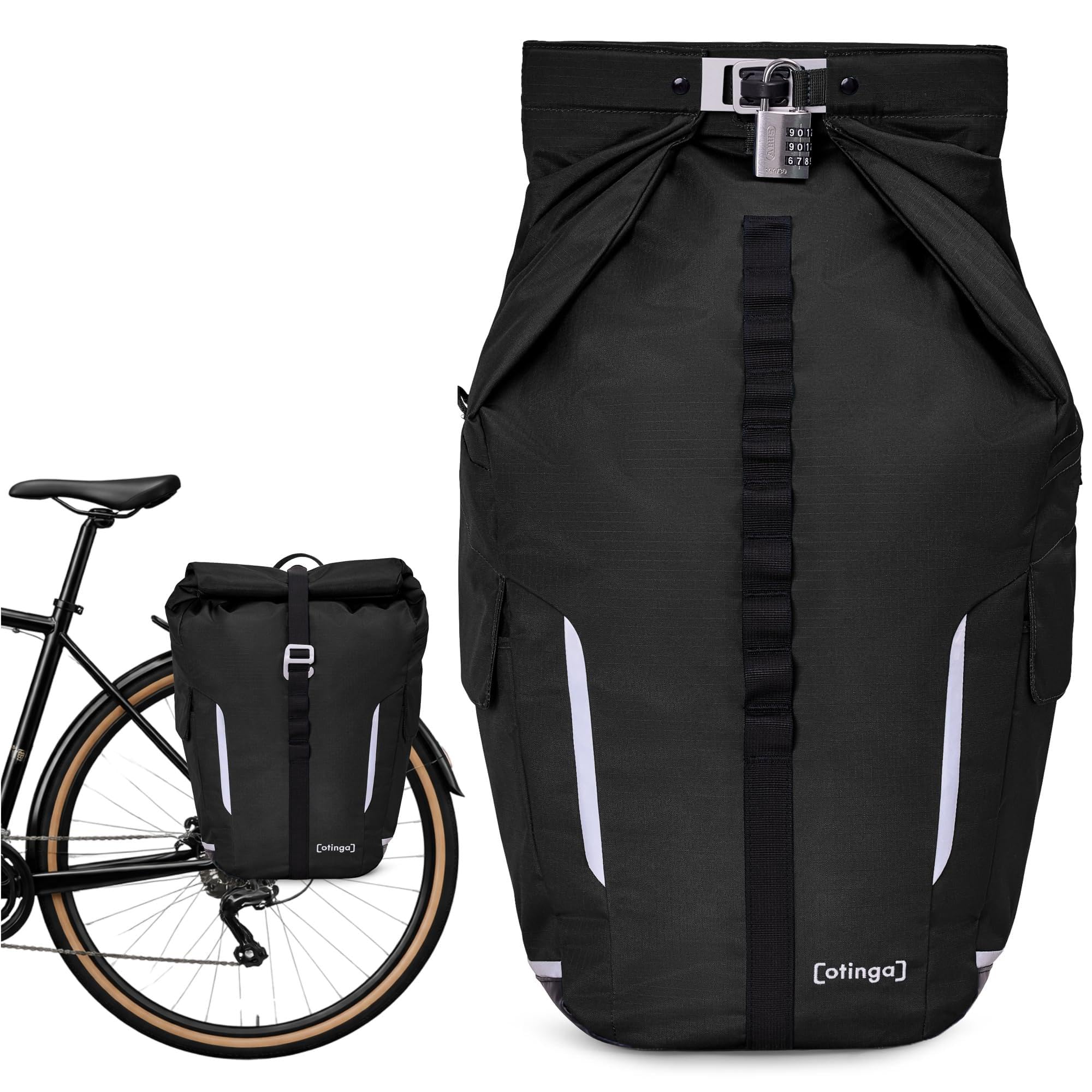 otinga® Guard Fahrradtasche für Gepäckträger [25-27,5L Volumen] I Abschließbare Fahrradtasche inkl. ABUS-Zahlenschloss & KLICKfix System I 100% wasserdichte Gepäckträgertasche mit Laptop-Fach