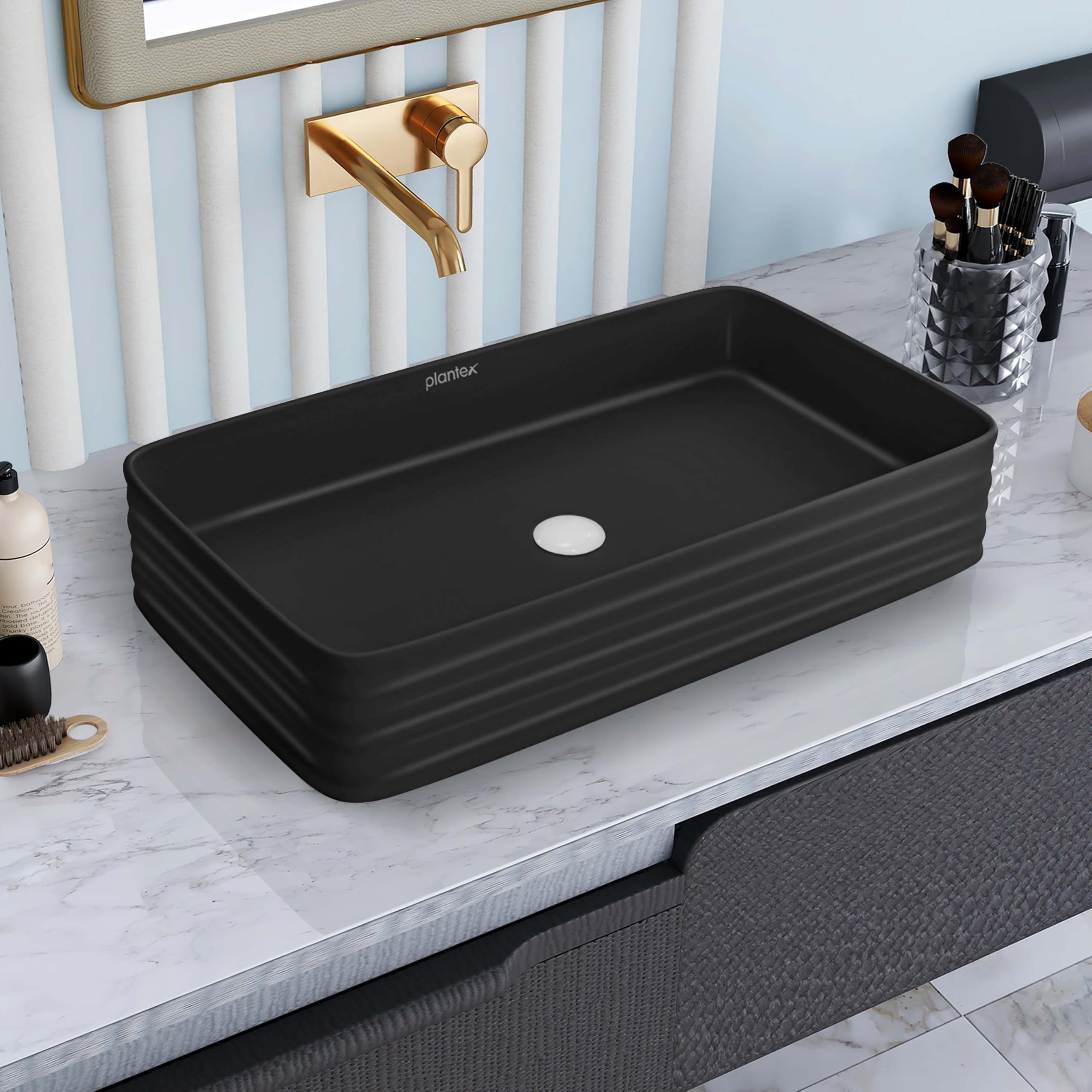 Plantex Wash Basin for Bathroom/Ceramic Basin/Rectangle Table Top Basin/Wash Basin for Home/Restaurant (Charcoal Black - 26 x 15 x 5 Inch)-image-39