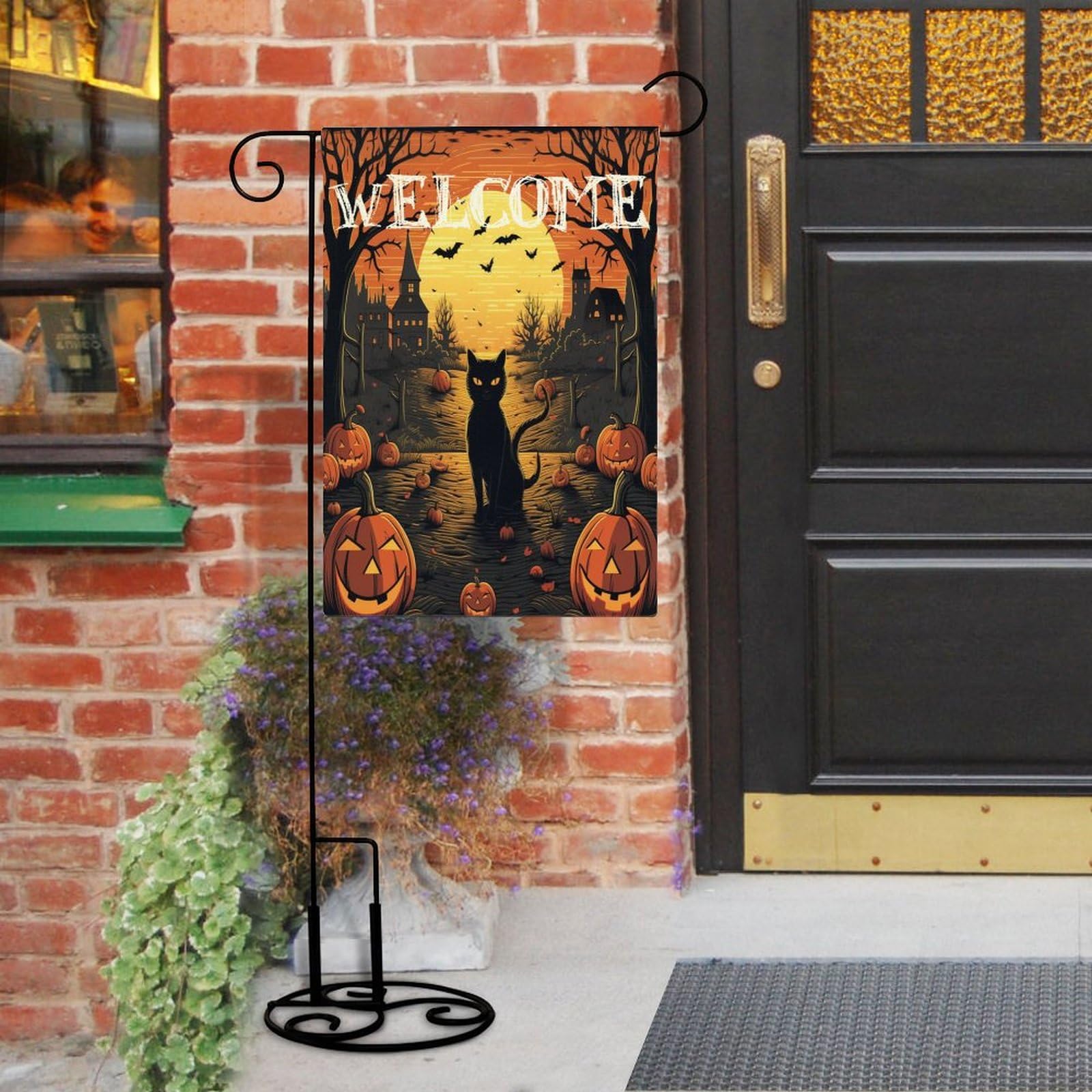Drapeau Jardin Chat D'Halloween Bannière Polyester Citrouille Chat