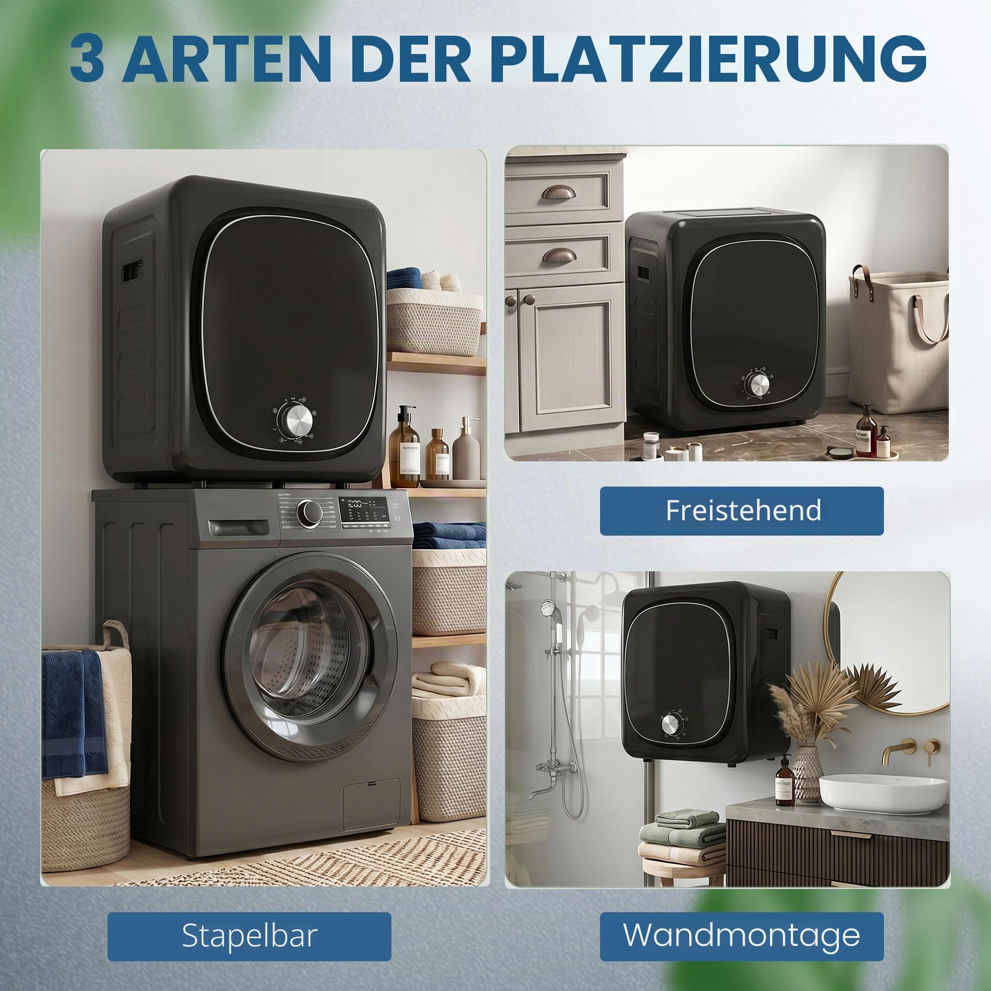 HOMCOM Kompakter Ablufttrockner Elektrischer Wäschetrockner 800 W 4 Kg mit 5 Trocknungsstufen, Edelstahlbehälter, Frontlader, für Wohnung, Haus, Wohnmobile, schwarz