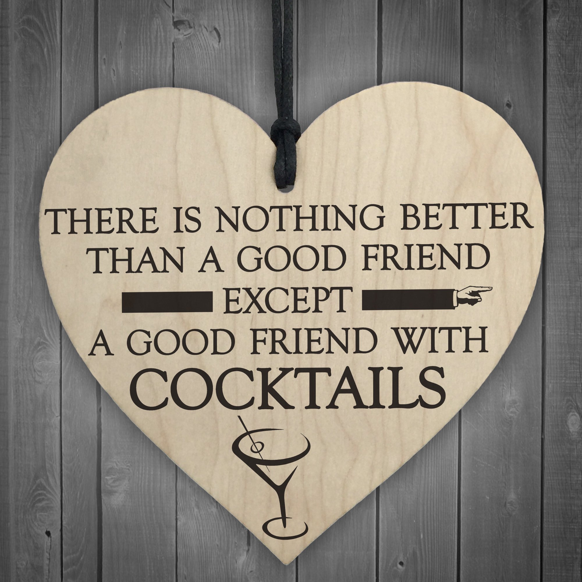 Red Ocean Good Friend With Cocktails Novelty Wooden Hanging Heart Plaque Alcohol Joke Sign