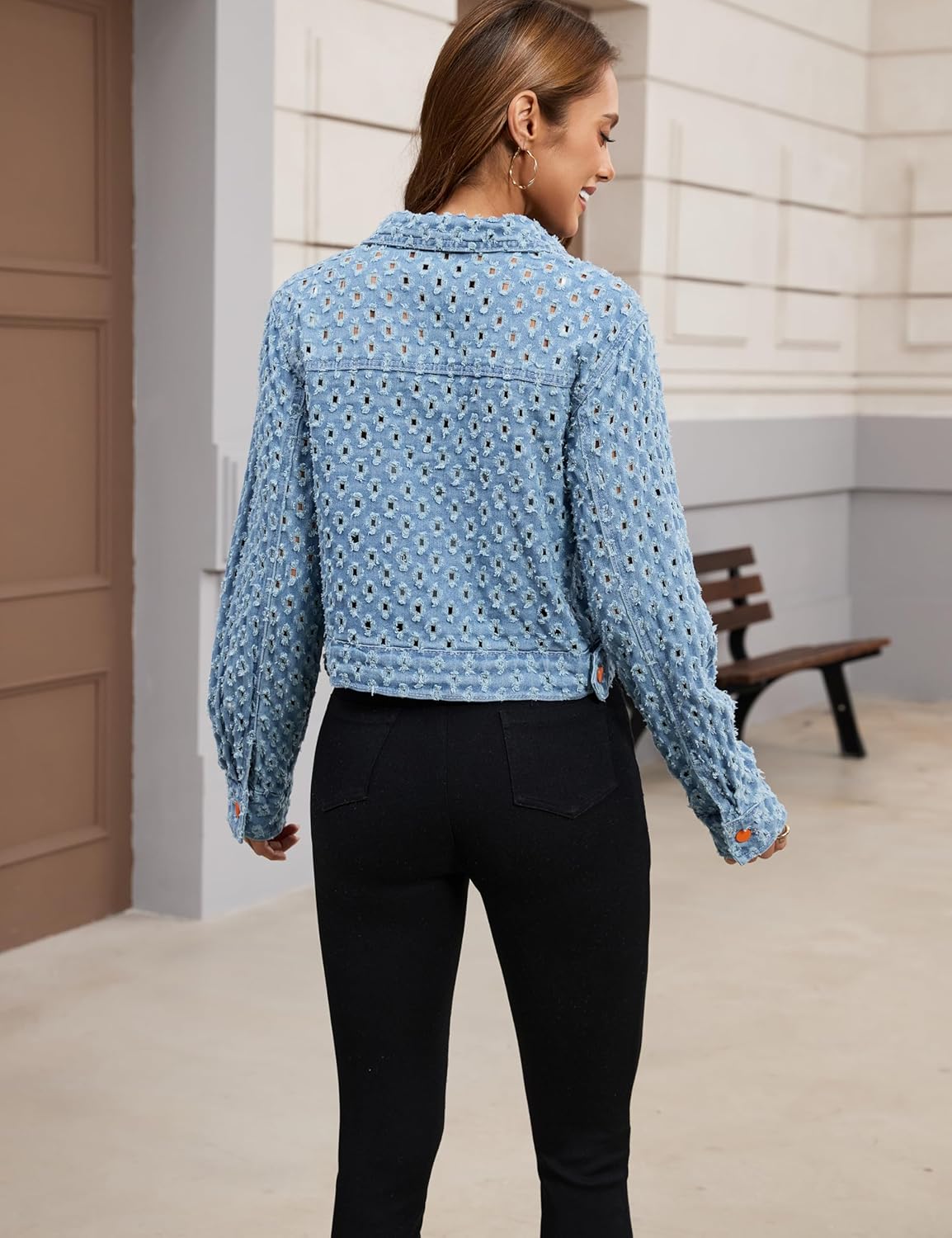 Fiona Jolin Womens Jean Jacket 2025 Casual Long Sleeve Distressed Button Down Cropped Denim Jacket Coats Western Trendy - Image 4