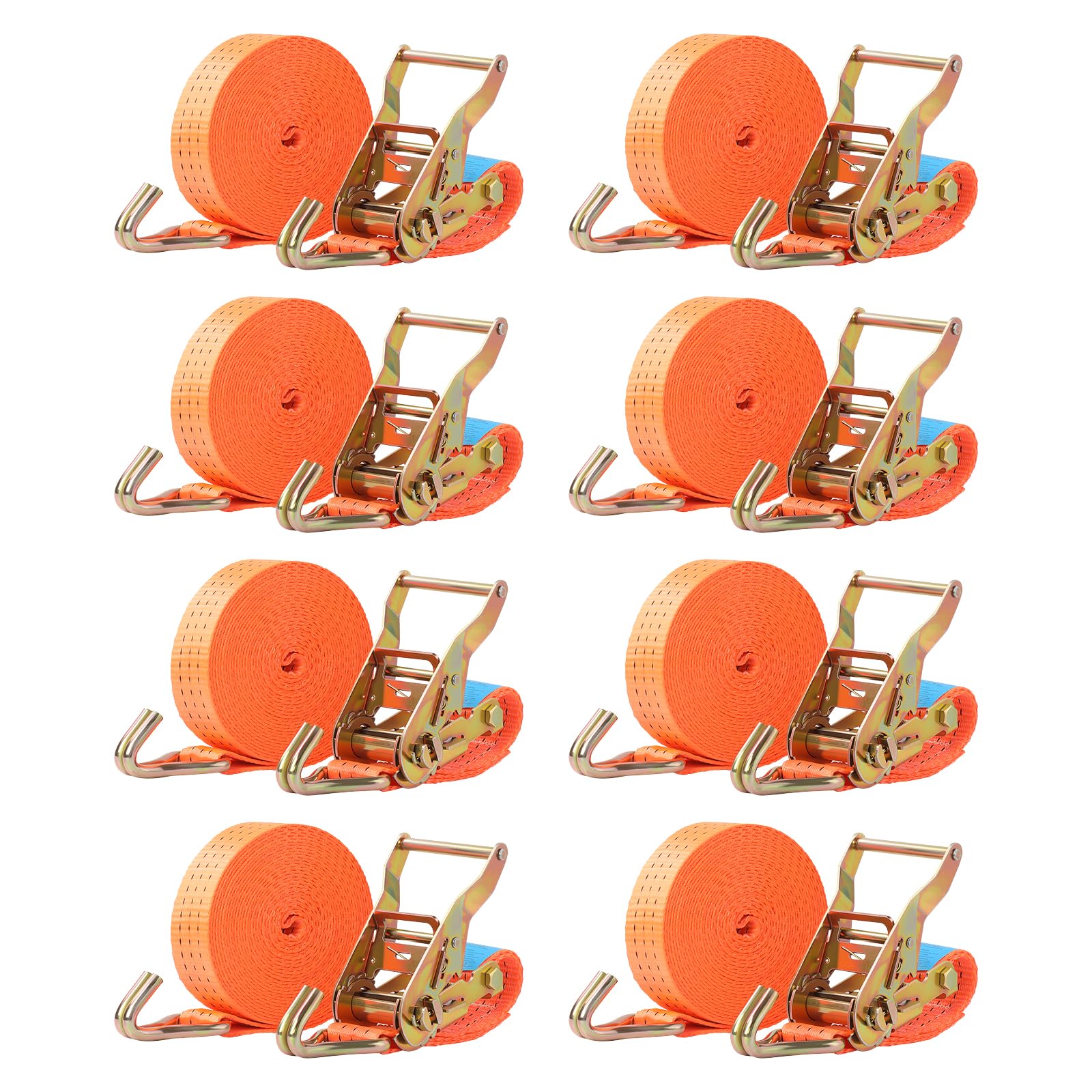 Putentfun Heavy Duty Ratchet Strap with Double Hooks,8 Sets 2000kg 6M x 38mm Adjustable Ratchet Tie Down Straps for Vans Cargo Luggage Motorcycle Moving Appliances