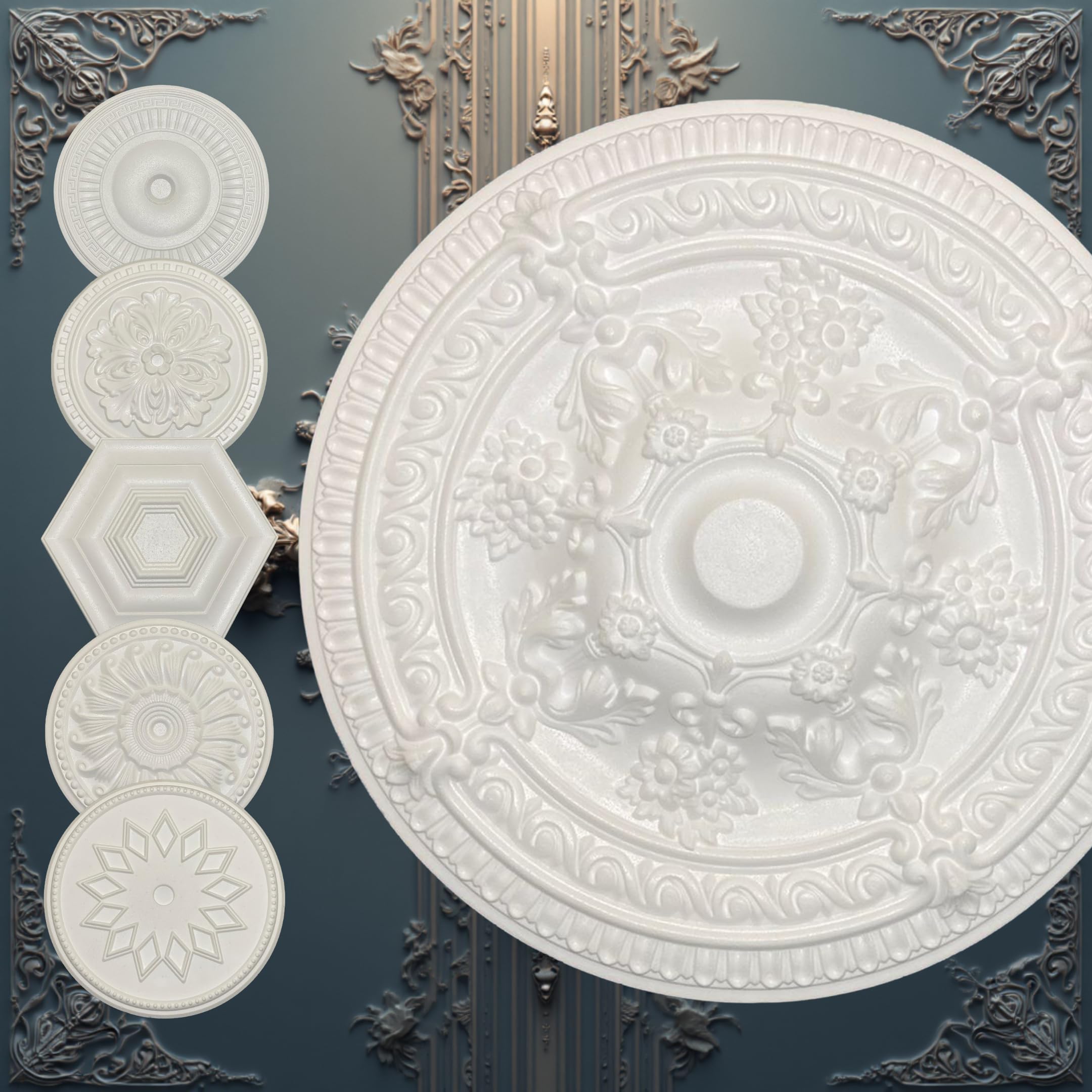 WOLDECOR Elegant Polystyrene Ceiling Rose, Decorative Ceiling Medallion Moulding, Lightweight Coving for Ceilings, Easy to Install Ceiling Decoration for Home & Living Room (Sun-67.5cm)