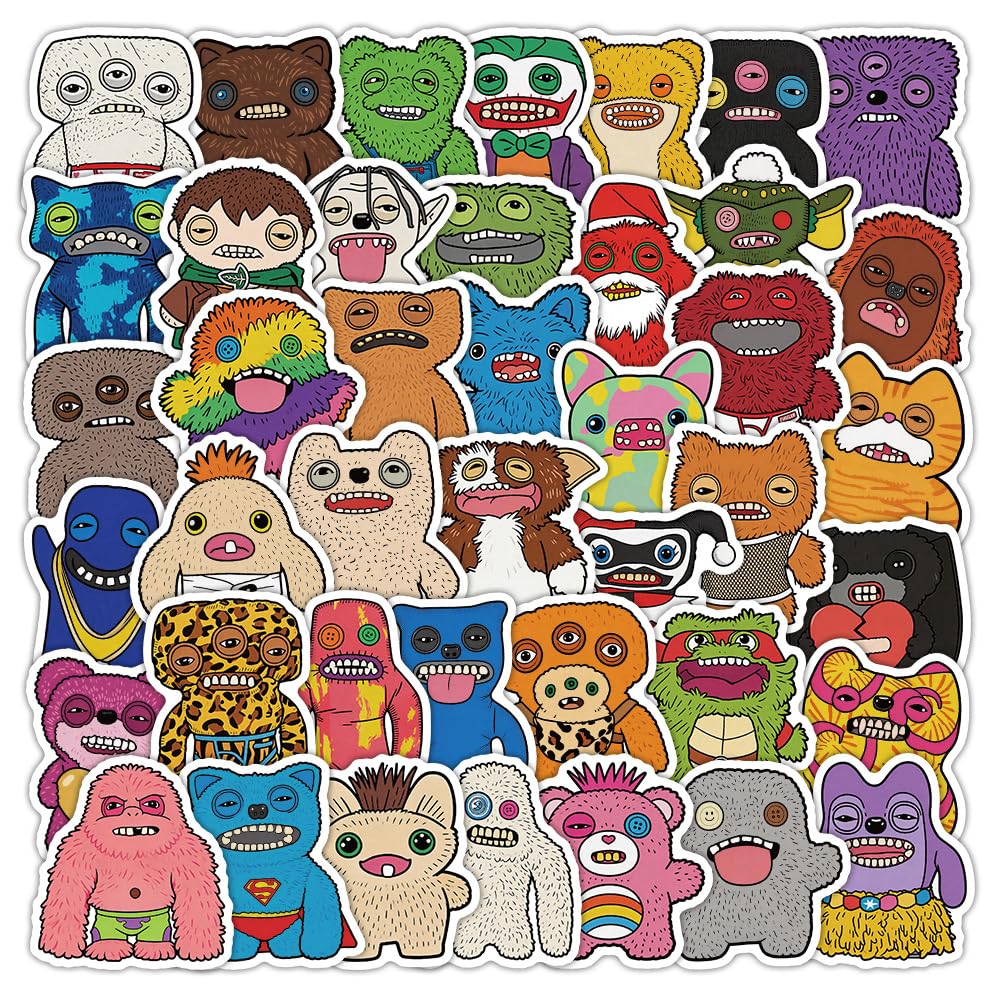 Pack of 50 Colourful Cartoon Monster Vinyl Stickers Waterproof Self-Adhesive
