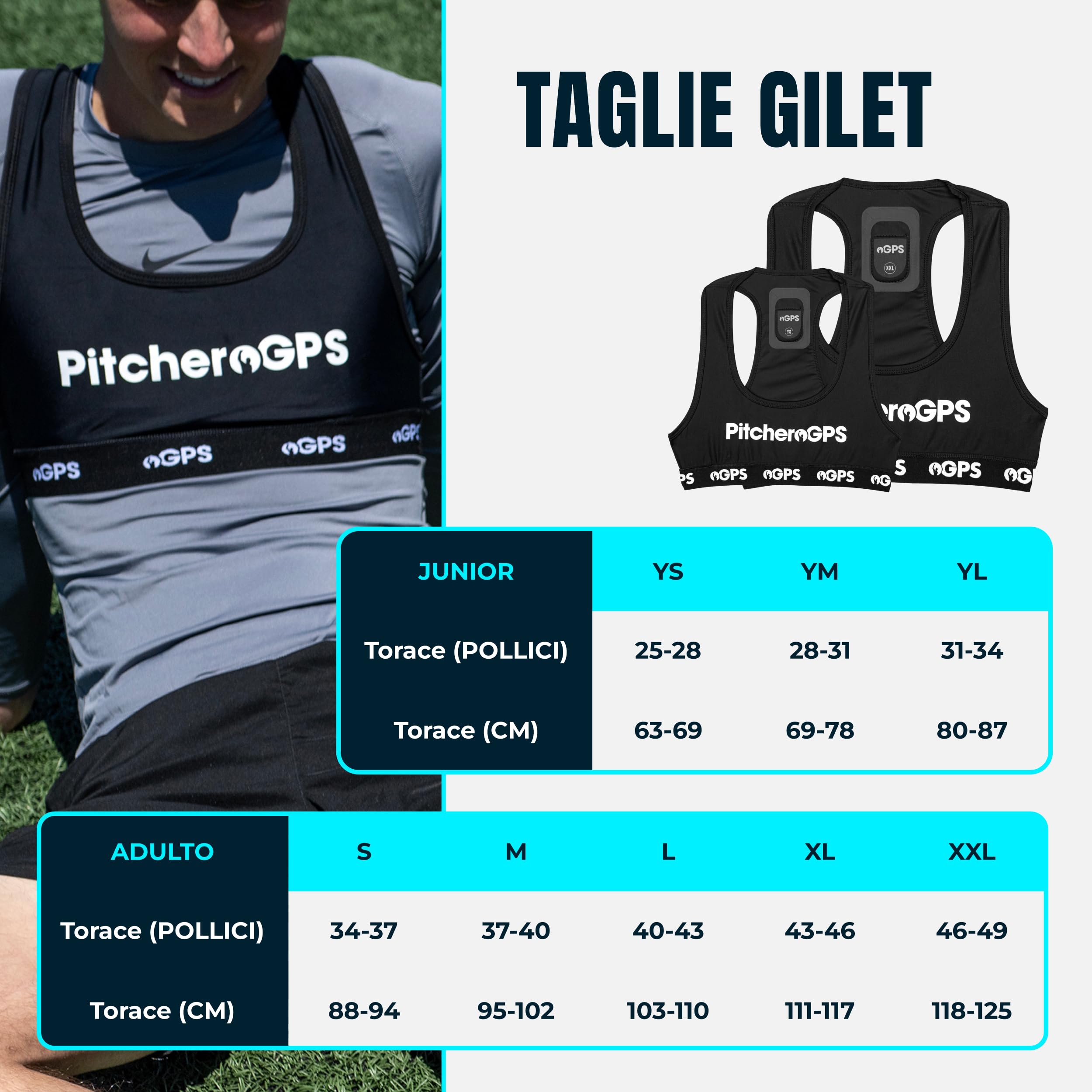 Tracker calcio e gilet, 18 metriche chiave, abbonamento 60 giorni. Attrezzatura per monitorare prestazioni e forma fisica (Adulto S)