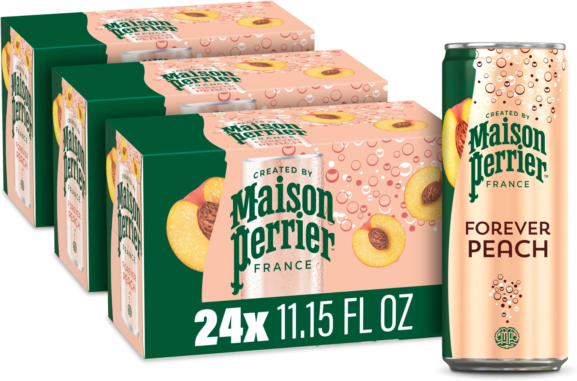 Maison Perrier Forever Peach Flavored Sparkling Water, 11.15 Fl Oz Cans, 8 Count, 3 Pack