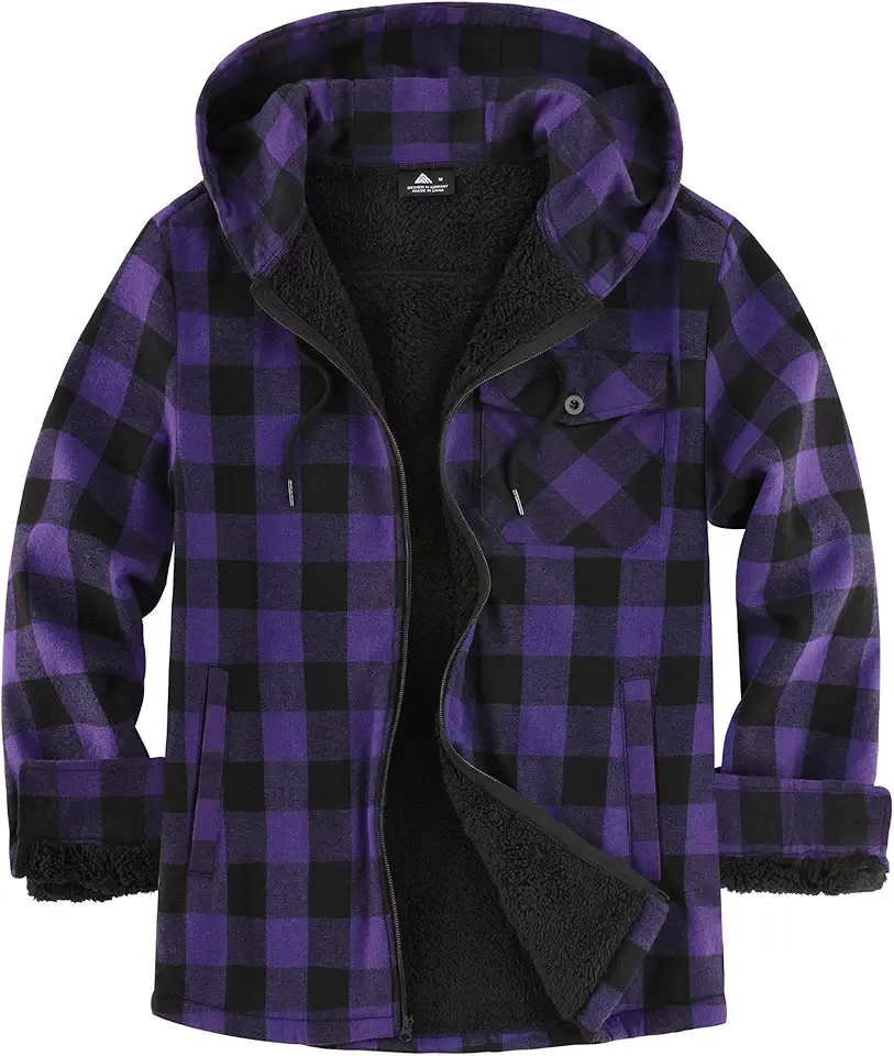 SCODI Men's Flannel Plaid Jacket Warm Sherpa Lined Fleece Hoodies for Men Zip Up Thick Jackets Winter Coat with Pocket