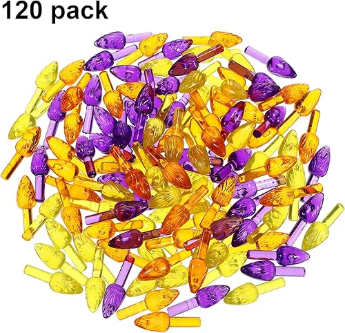 Miniatura 6 de BBTO 120 bombillas de repuesto de cerámica para árbol de Halloween, luces de repuesto para árbol de Halloween, color naranja, morado, amarillo, luz