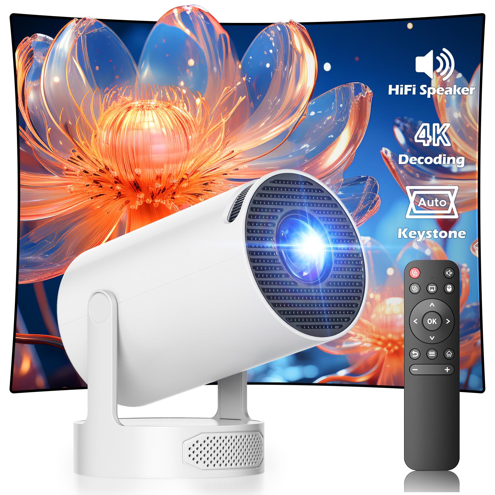 Mini Projector with WiFi 6 &amp; Bluetooth,Auto Keystone,4K Supported