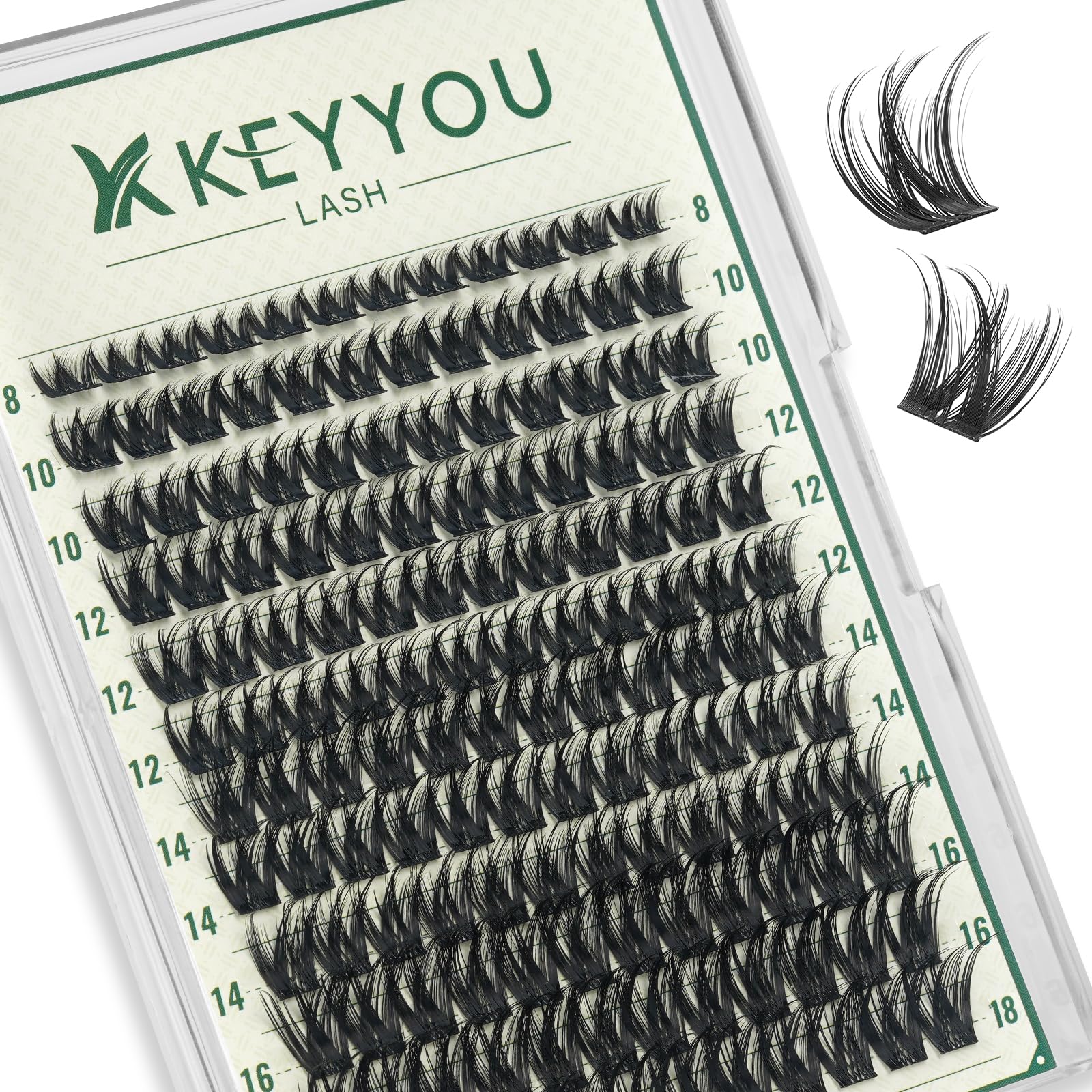 KEYYOULASH Lash Clusters Volume Thick 144pcs Eyelash Clusters D Curl Thin Band Lashes Clusters for Beginner DIY Manga Eyelash Extensions at Home(KY04,D-8-16MIX)