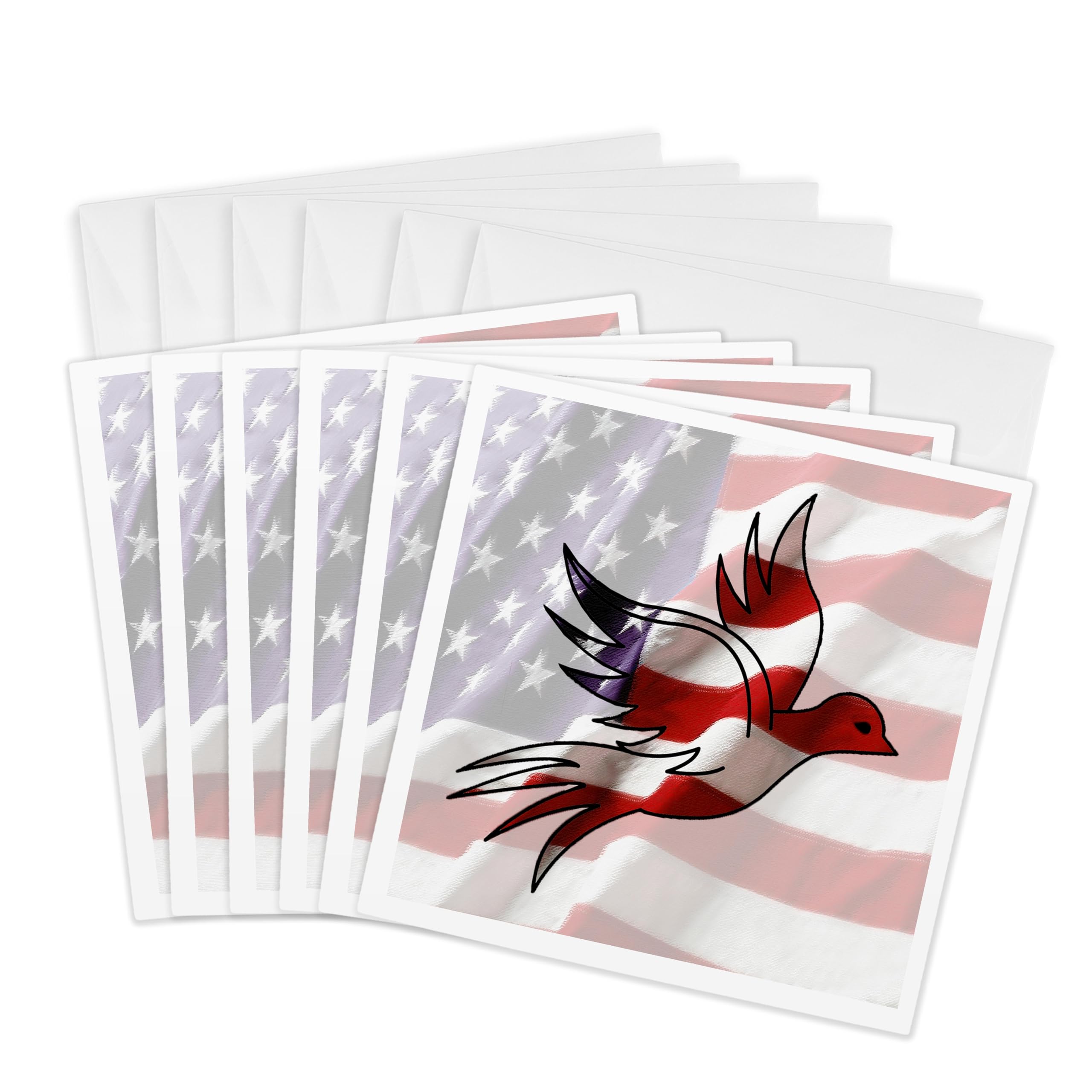 3dRose gc_12147_1 6 x 6-Inch "American Flag Dove" Greeting Card (Pack of 6)