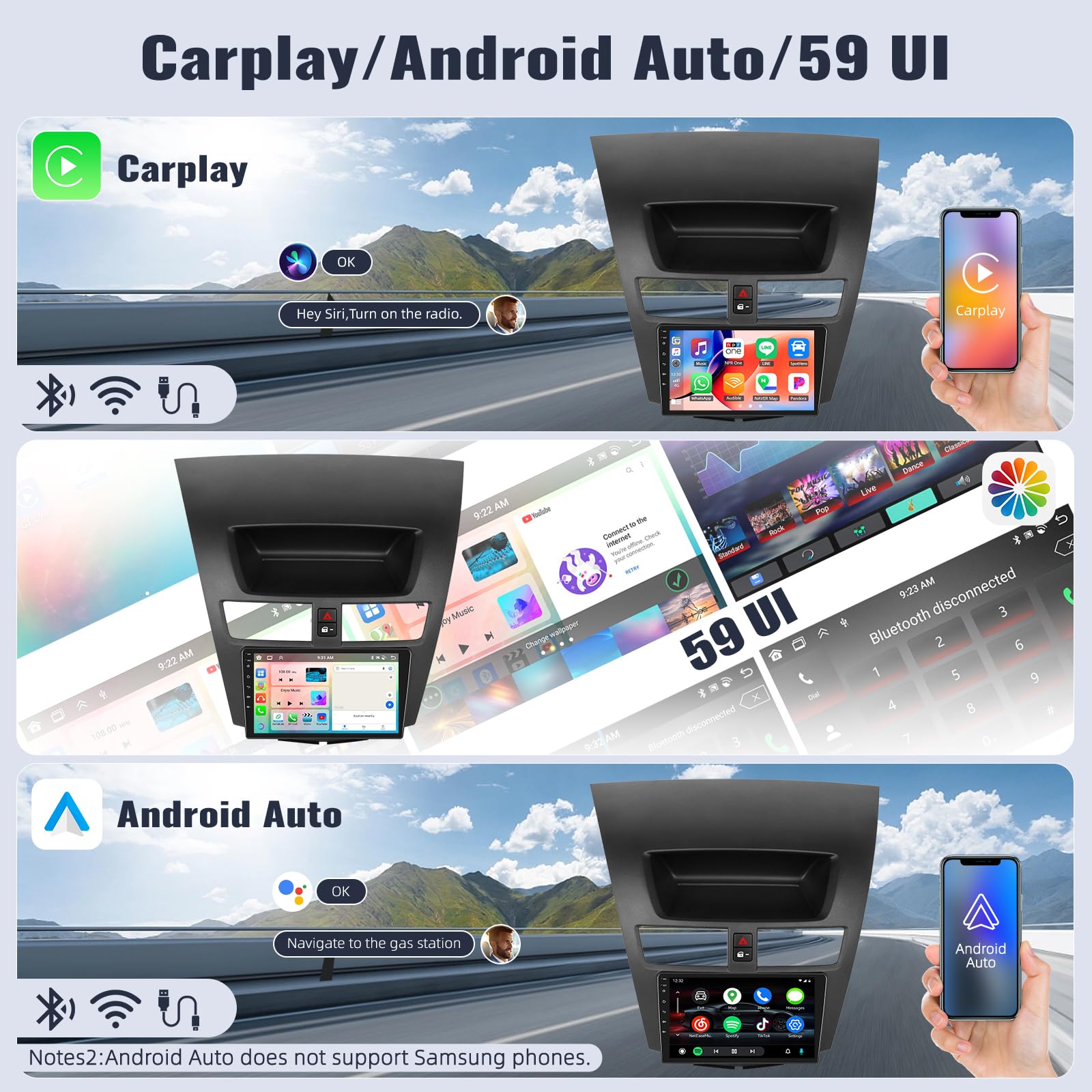 SIXWIN 4G+64G Android 13 Car Stereo for Mazda BT-50 2011-2020 9 Inch Touch Screen with CarPlay Android Auto Bluetooth Weather Forecast 59UI GPS Navigation WiFi Network Radio