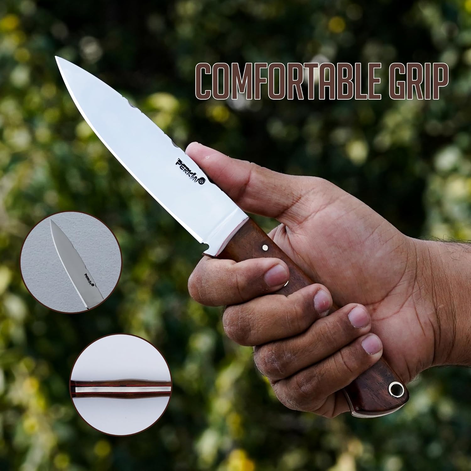 Perkin RMB Handmade Hunting Knife with Sheath – 9” Full Tang Bushcraft Knife, 4.5” High Carbon Steel Fixed Blade, Walnut Wood Handle Survival Knife for Camping & Hunting