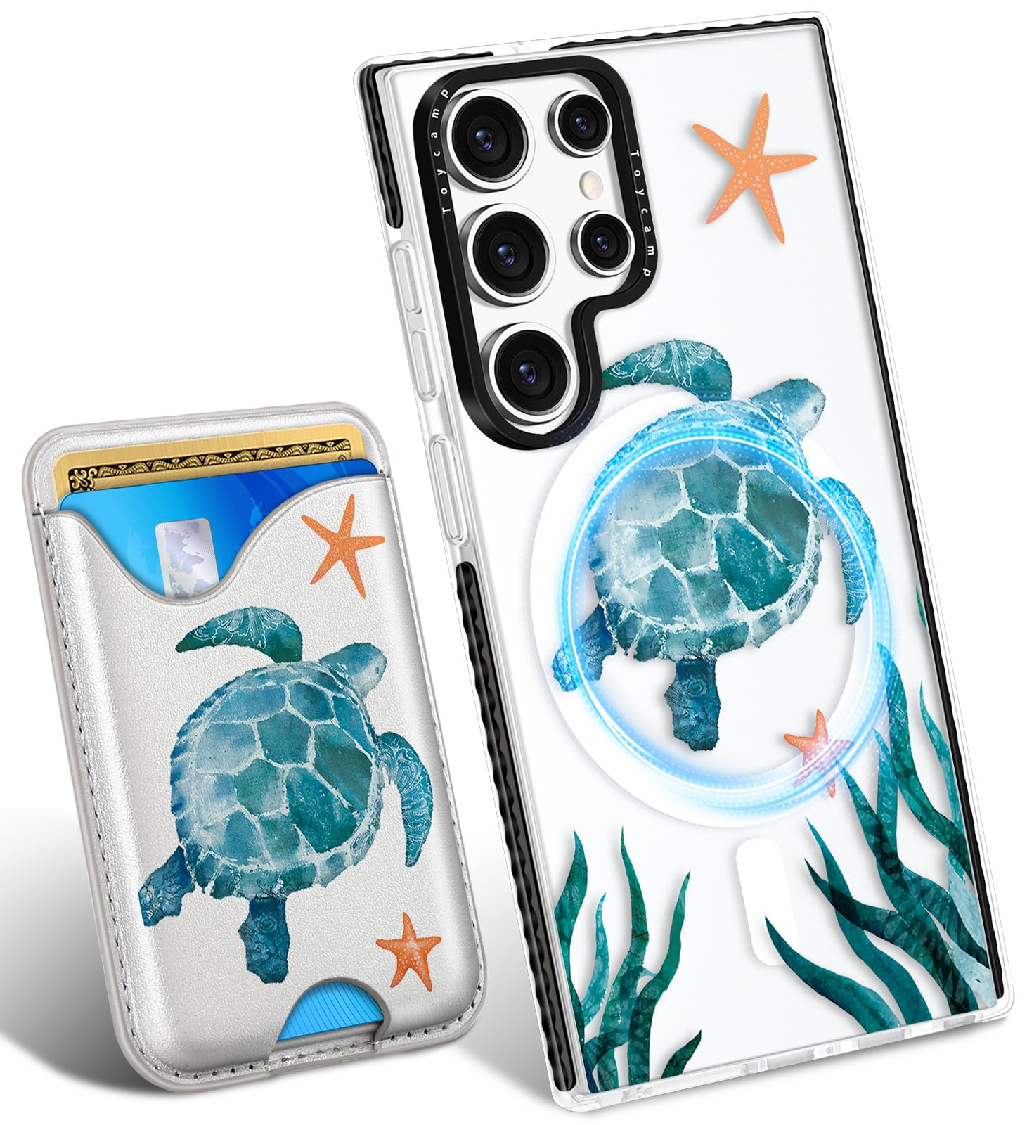 Toycamp for Samsung Galaxy S23 Ultra Case - Compatible with Magsafe Credit Card Holder Wallet Magnetic Cute Women Teen Girls Kawaii Girly Unique Sea