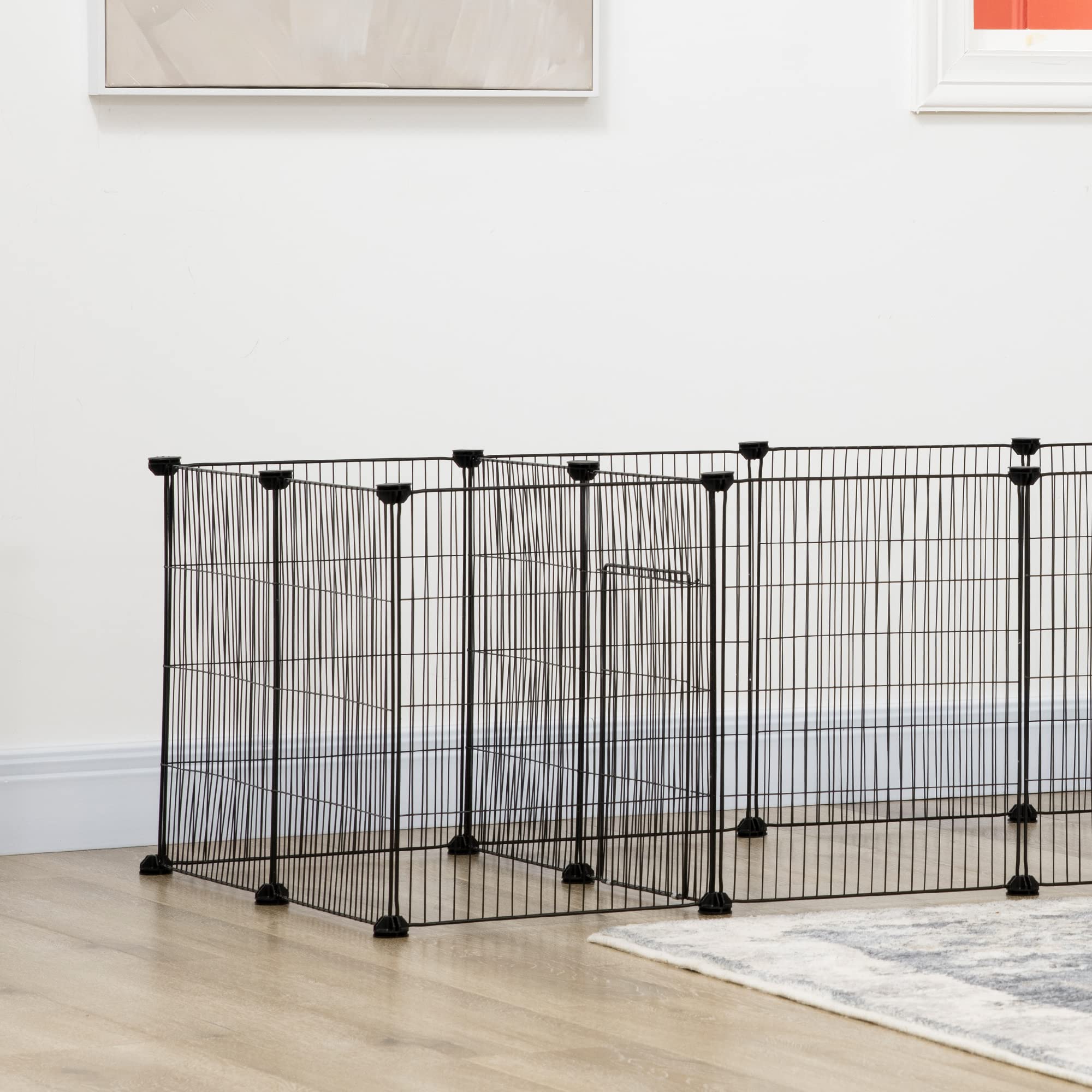 PawHut Cage pour cochons d'Inde, clôture pour Petits Animaux, 18 pièces avec Porte pour extérieur et intérieur 175 x 70 x 45 cm, Noir