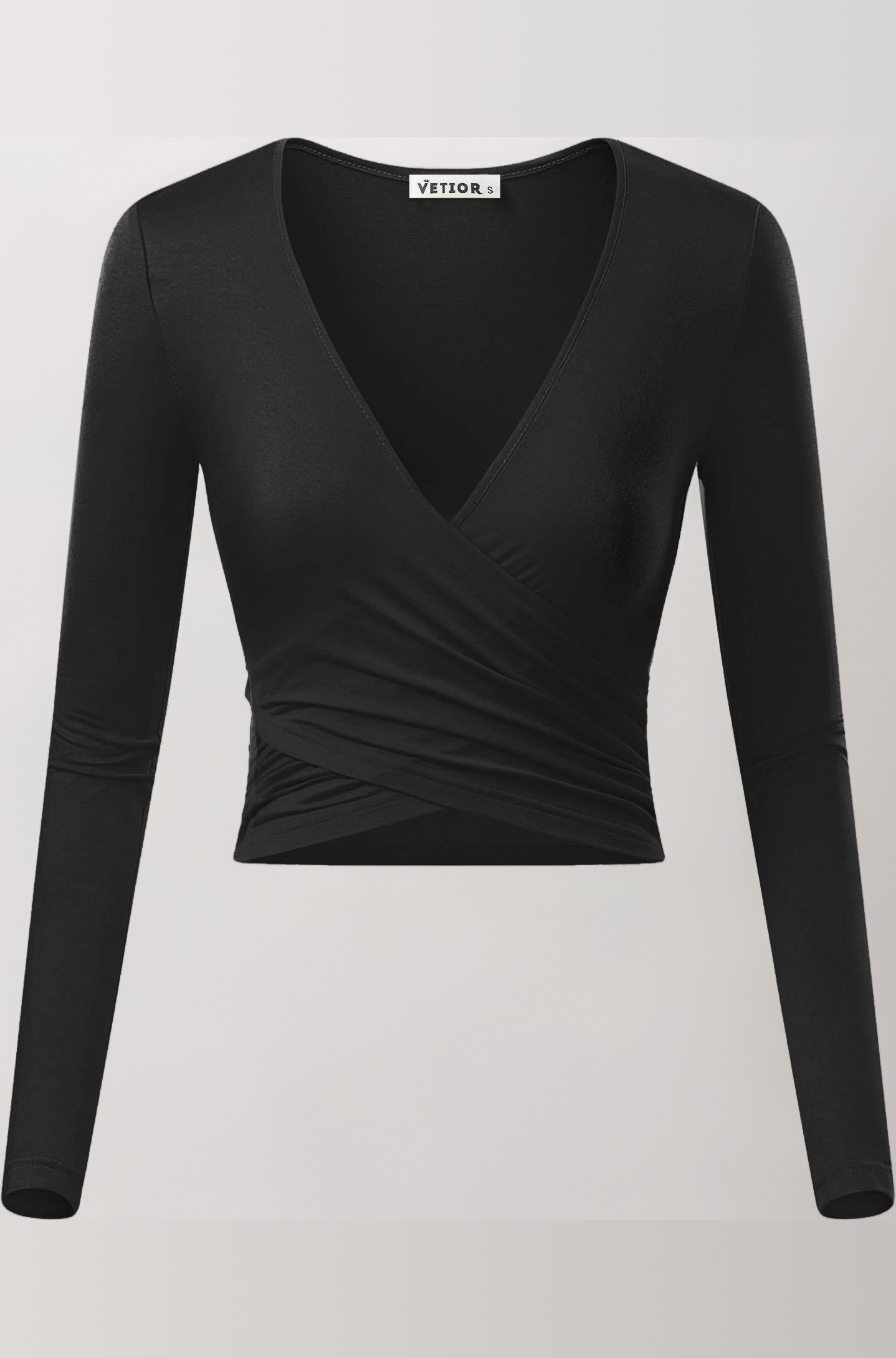 Women's Sexy Deep V Neck Short Sleeve Unique Slim Fit Cross Wrap Shirts Crop Tops Going Out Tops, Black-2, Large