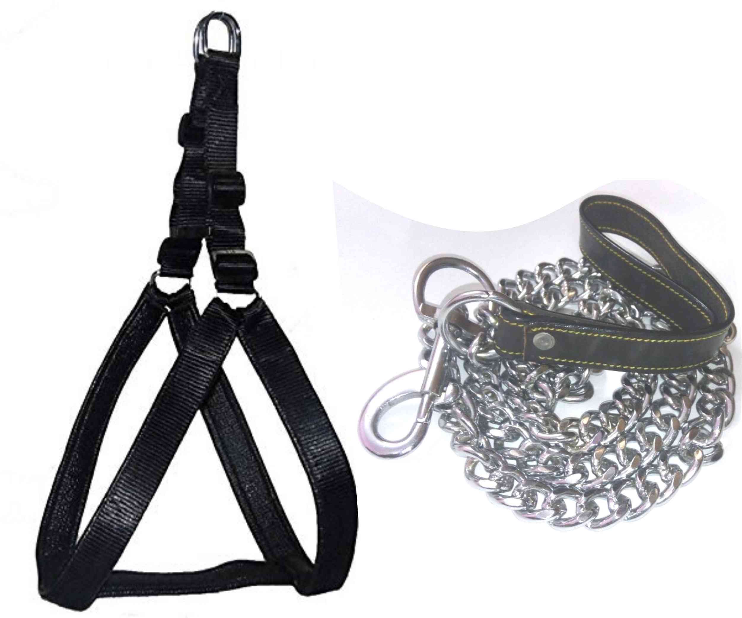 Skora Nylon Padded Black Adjustable Dog Harness & Dog Leather Handle Leash Chain 1.25 Inch for Large Pet (Chest Size : 33-42) (B078MN657Y) Amazon Price History, Amazon Price Tracker