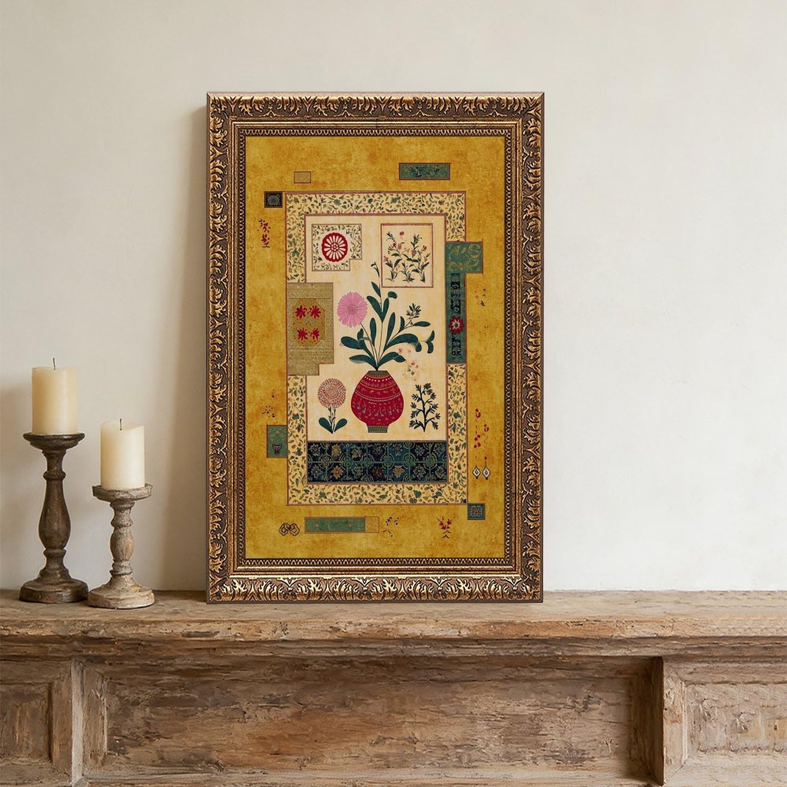 AYINUER Kunstdruck auf Leinwand mit persischem Blumenmuster, für Büro, Dekoration, Geschenk | 30,5 cm L x 45,7 cm B, Retro-Goldrahmen, mehrere Größen, mehrere Rahmenstile, Wandkunst, Dekobild, Schlafzimmerdekoration