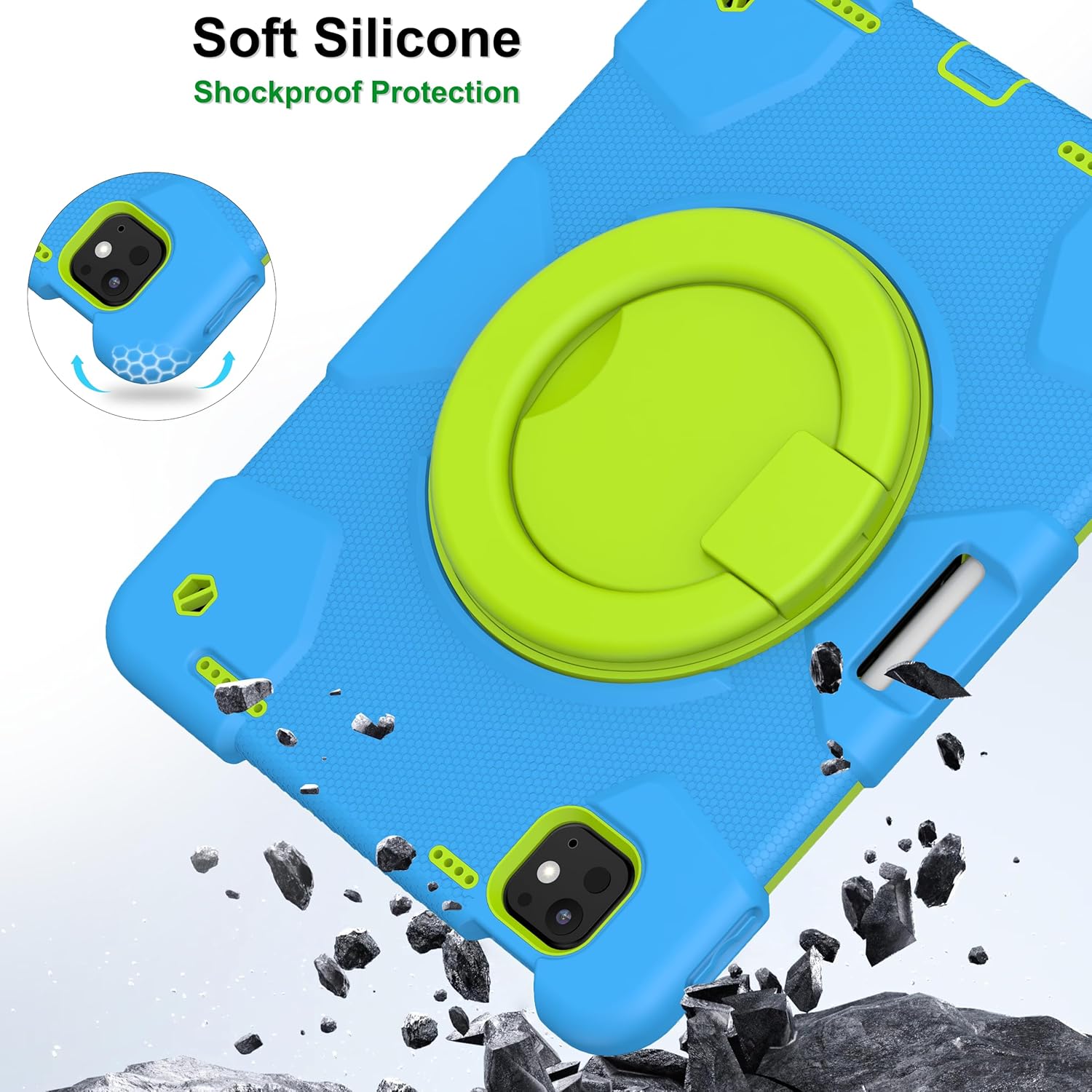 Andnary Case for iPad Pro 11 Inch M4 2024/M5 2025 Case, Heavy Duty Shockproof Cover with Screen Protector/360° Rotate Stand/Shoulder Strap/Pencil Holde (Blue+Green, iPad Pro M4/M5 11 inch)