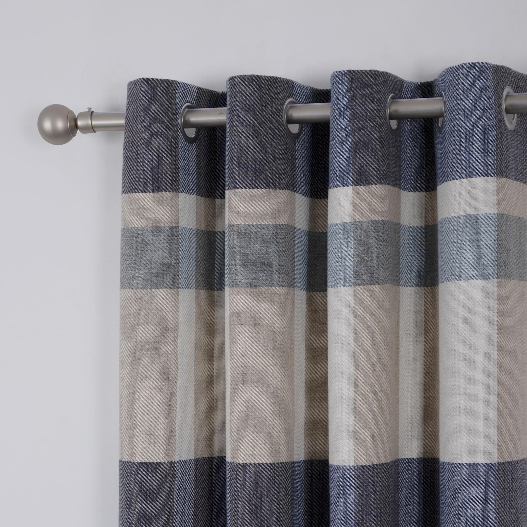 always4u 100% Blackout Curtains Check Eyelet Bedroom Tartan Curtain Plaid Woven Brushed Cheque Pair of Highland Woolen Look Window Treatment for Living Room Dark Blue 90 * 90 Inches - Image 4