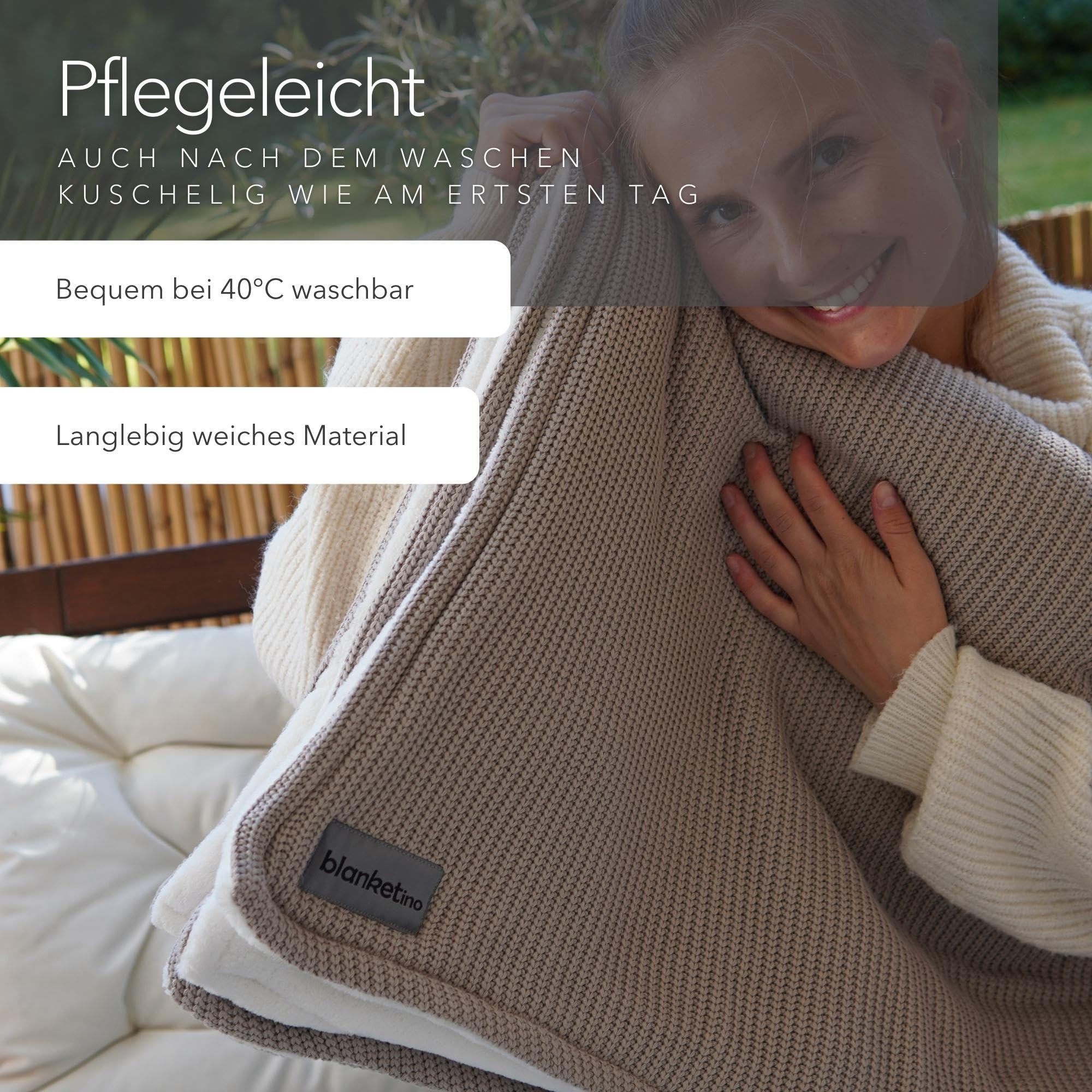 Kuscheldecke”Strick” 145 x 210 cm - Kuschlig warme Sofadecke Wohndecke aus extra weichem Wellnessfleece & hochwertiger Baumwolle (Champagner)