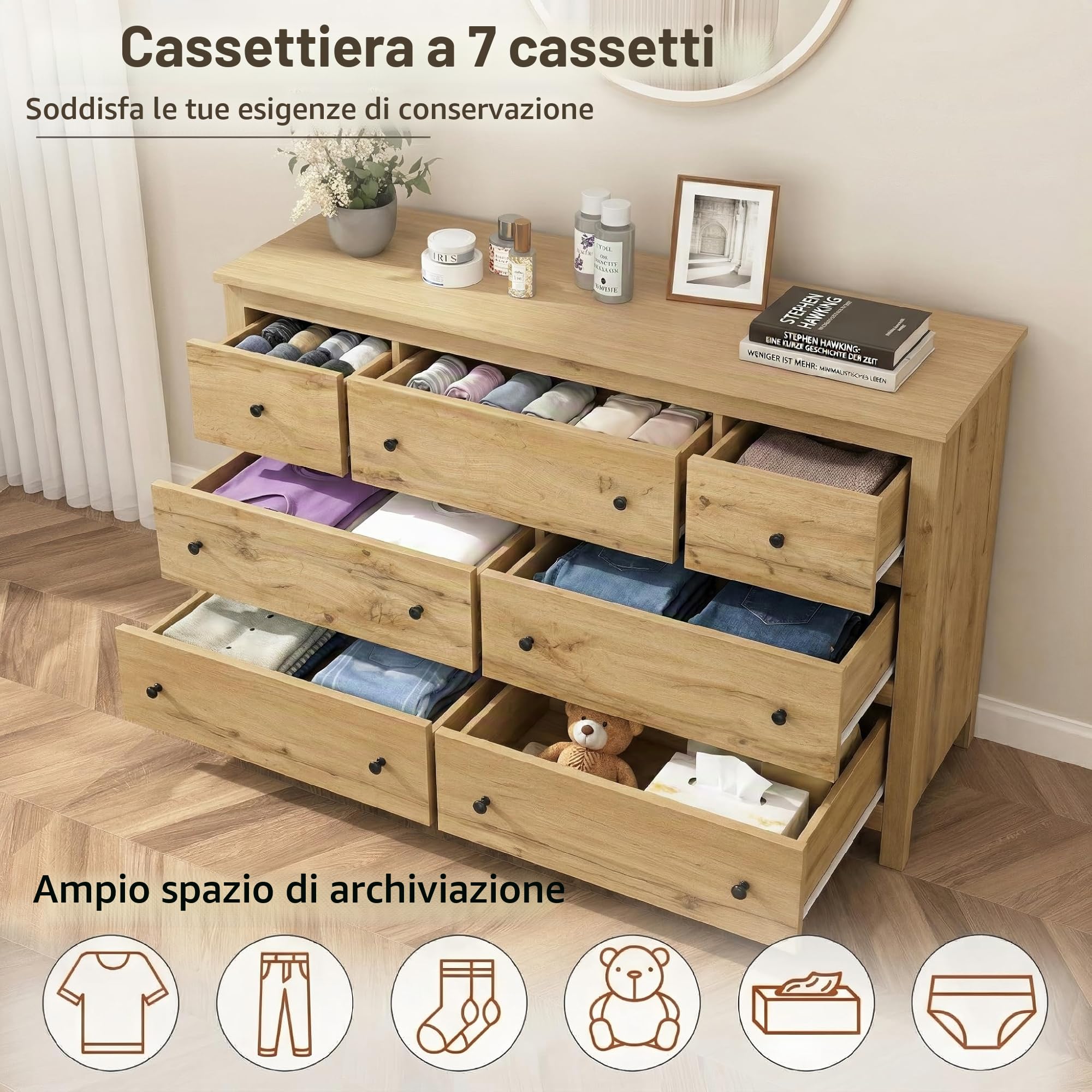 Cassettiera in legno, per corridoio, 152 x 40 x 89 cm (L x P x A)
