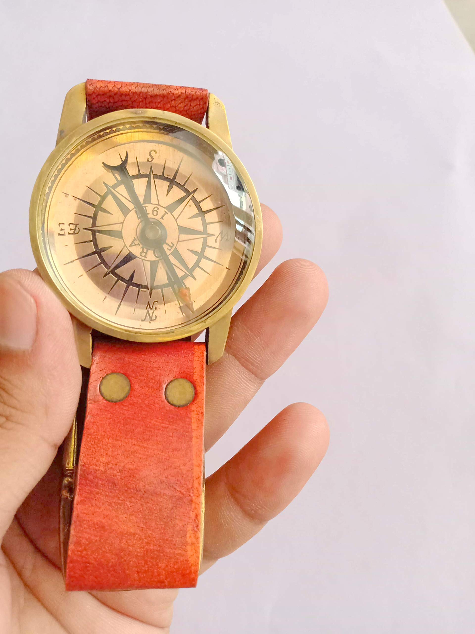 Brass Working Compass Wrist Watch Rustic Engraved Wrist Compass Person Best Handmade Watch Fathers Days (B07VSRCPYH) Amazon Price History, Amazon Price Tracker