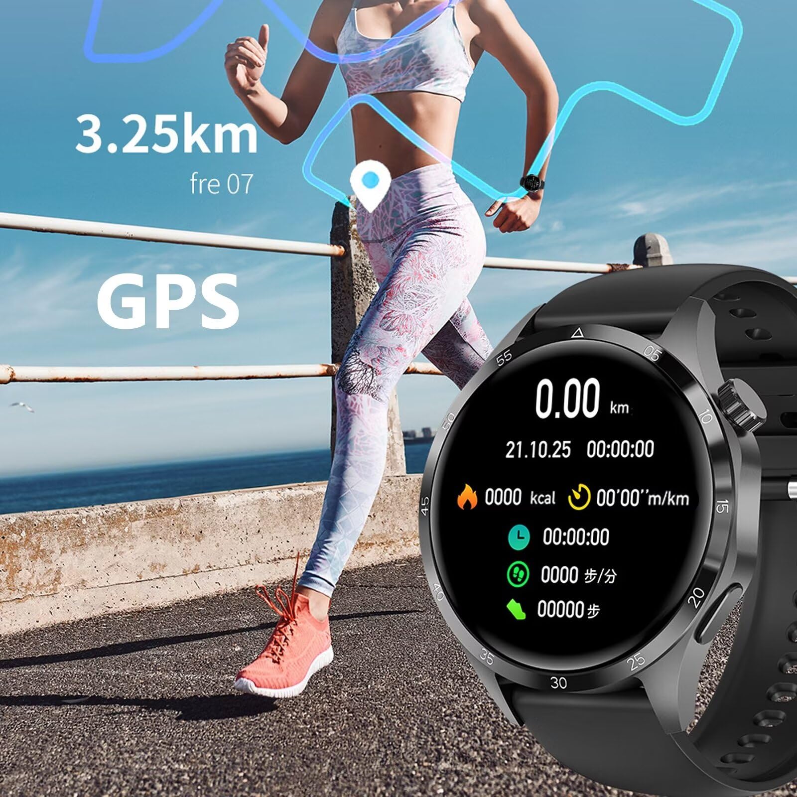 Smartwatch Bluetooth, modny 1,6'' ekran dotykowy inteligentny zegarek wodoodporny zegarek fitness sportowy zegarek cyfrowy zegarek GPS smartwatch, dla systemu Android iOS, czarny