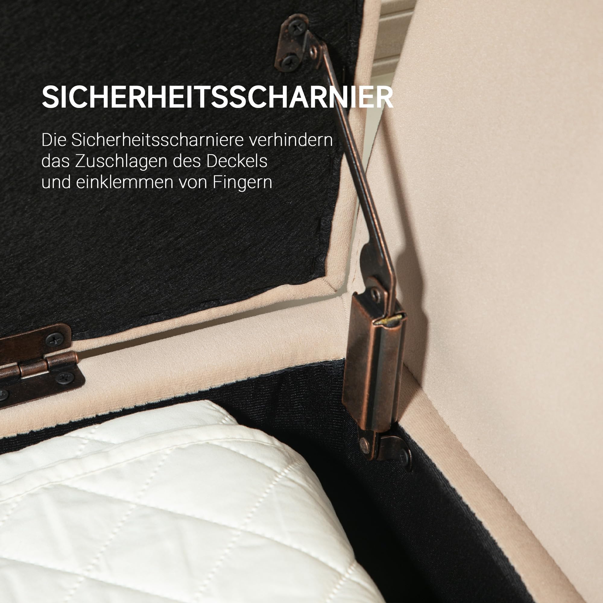 HOMCOM Sitzbank mit Stauraum Armlehnen Polsterbank mit Samtoptik, Sitztruhe mit Holzbeine, Truhenbank für Wohnzimmer Schlafzimmer Flur 107 x 42 x 65 cm, Beige