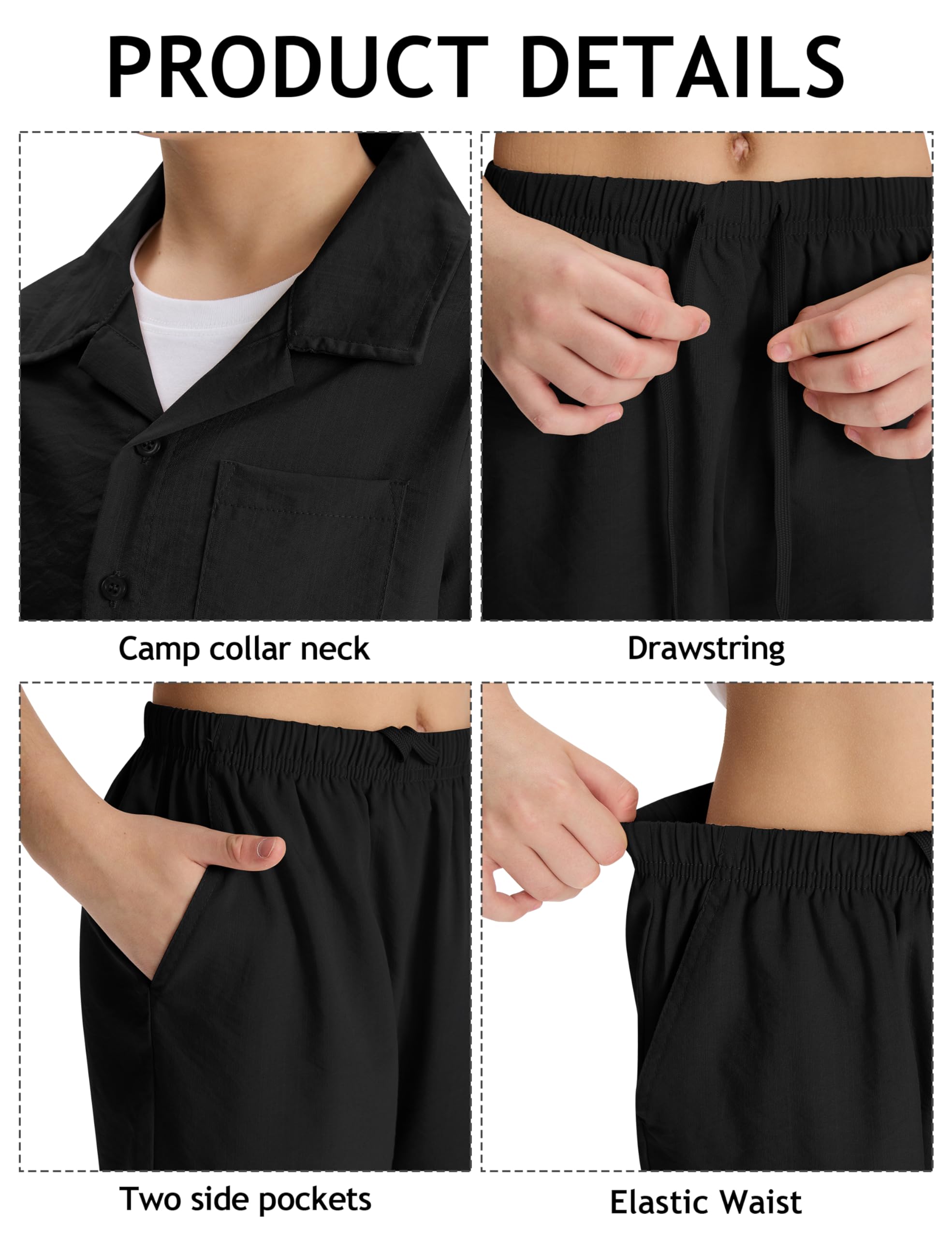 MoFiz Conjuntos Corto Niño Verano Conjuntos de ropa Para Vacaciones en la playa Chándal Informales Deportivos Manga Corta Camisas Botón y Pantalones Cortos