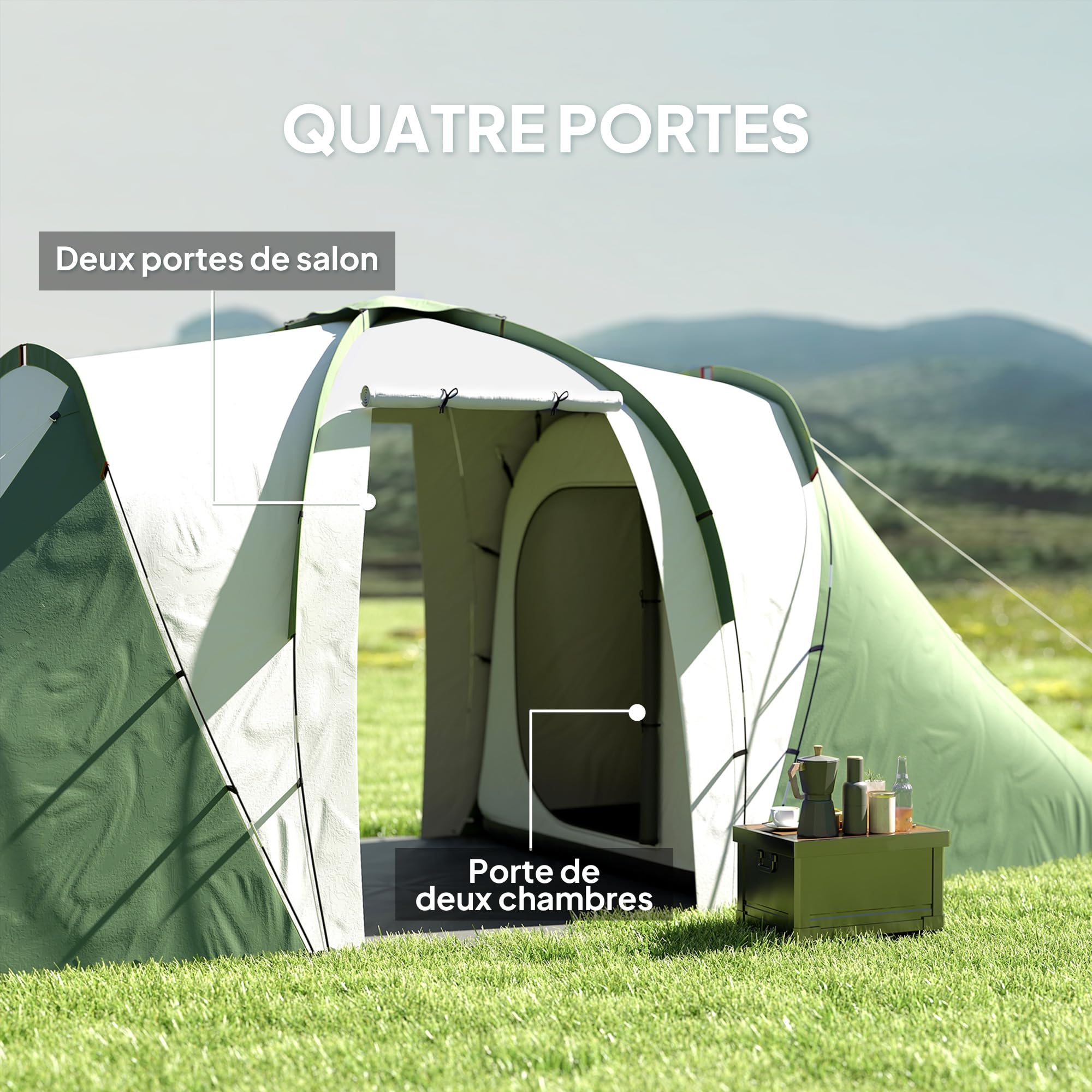 Outsunny Tente Tunnel Tente de Camping familiale 4-6 pers. légère ventilée Facile à Monter - 2 Grandes Portes 5,55 x 2,25 x 1,9 m Fibre Verre Polyester
