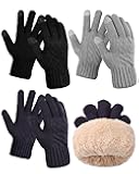 3 Pairs Fleece Lined Gloves for Men Winter Warm Thick Gloves with Touchscreen for Cold Weather Thermal Supplies
