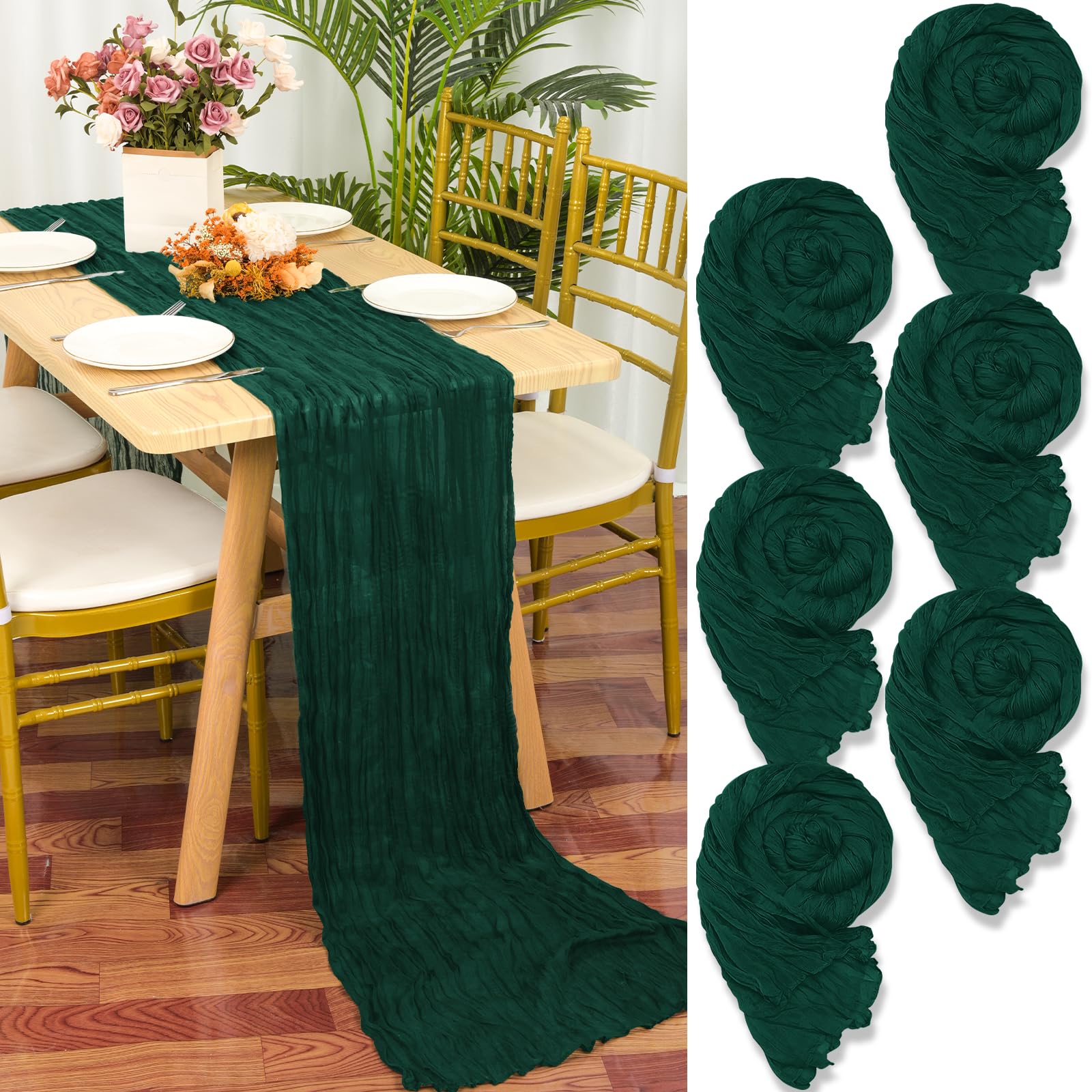 YMHPRIDE 6 Pezzi Runner da Tavola in Garza Verde scuro, 55 x 300cm Verde Smeraldo Runner da Tavola per Formaggio per Matrimonio Addio al Nubilato Baby Shower Decorazioni Feste di Compleanno