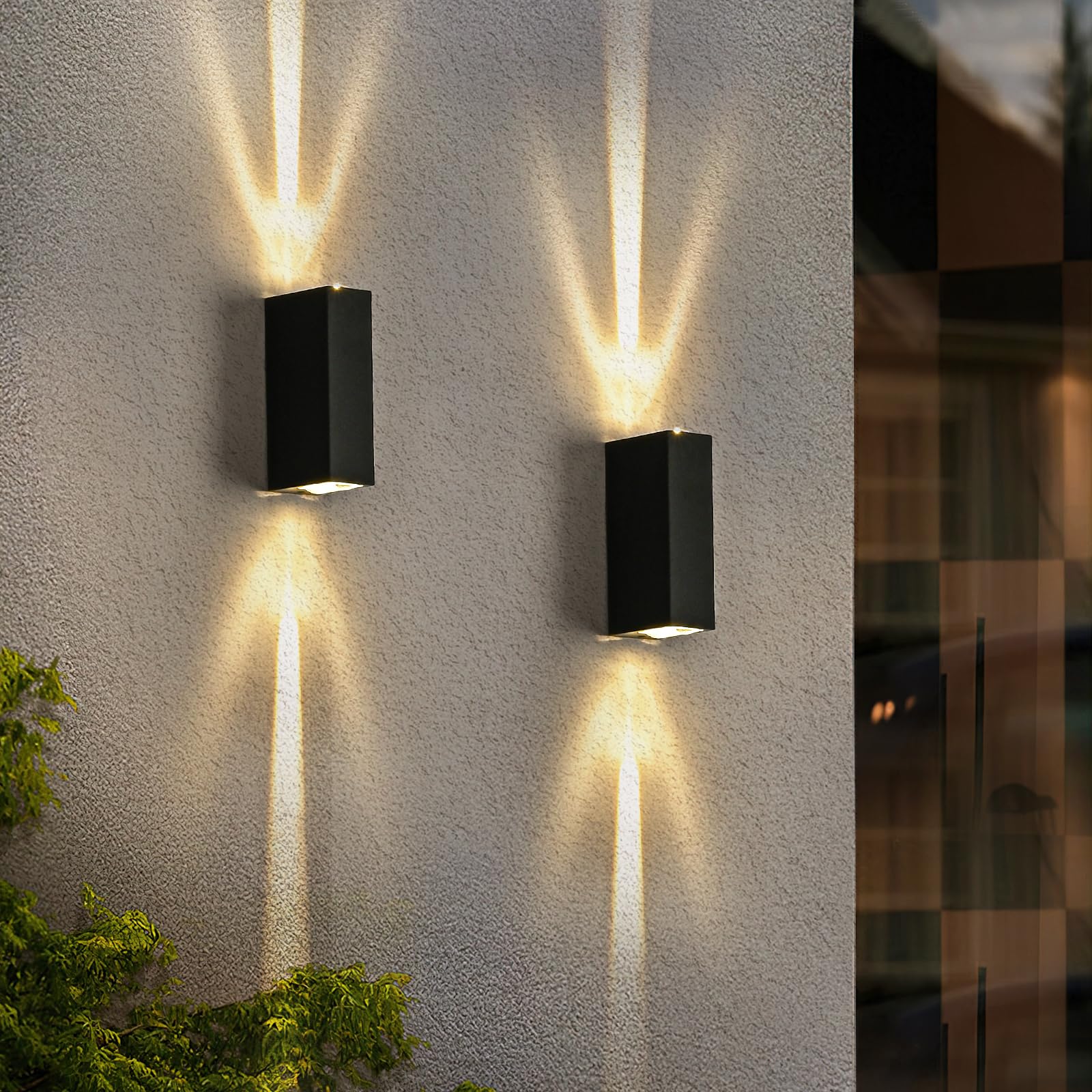 Doughelec Aplique pared Exterior Interior LED 6W, Lámpara de Pared LED Impermeable IP65 Luz de Pared Aplique Blanco Cálido 3000K Moderna Iluminación para Pasillo Patio Terraza, Negro 2PCS