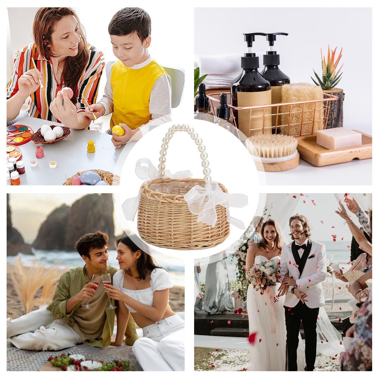 Cestino Da Sposa Prezzo EinsSein 2x Cestino Matrimonio Anna 17x26x13 Cremoso Petali Cestini Da Sposa Fiore In Raso Confetti Cesto Damigella Bambina Vimini Con Manico Porta Cestini Bianchi Piccoli